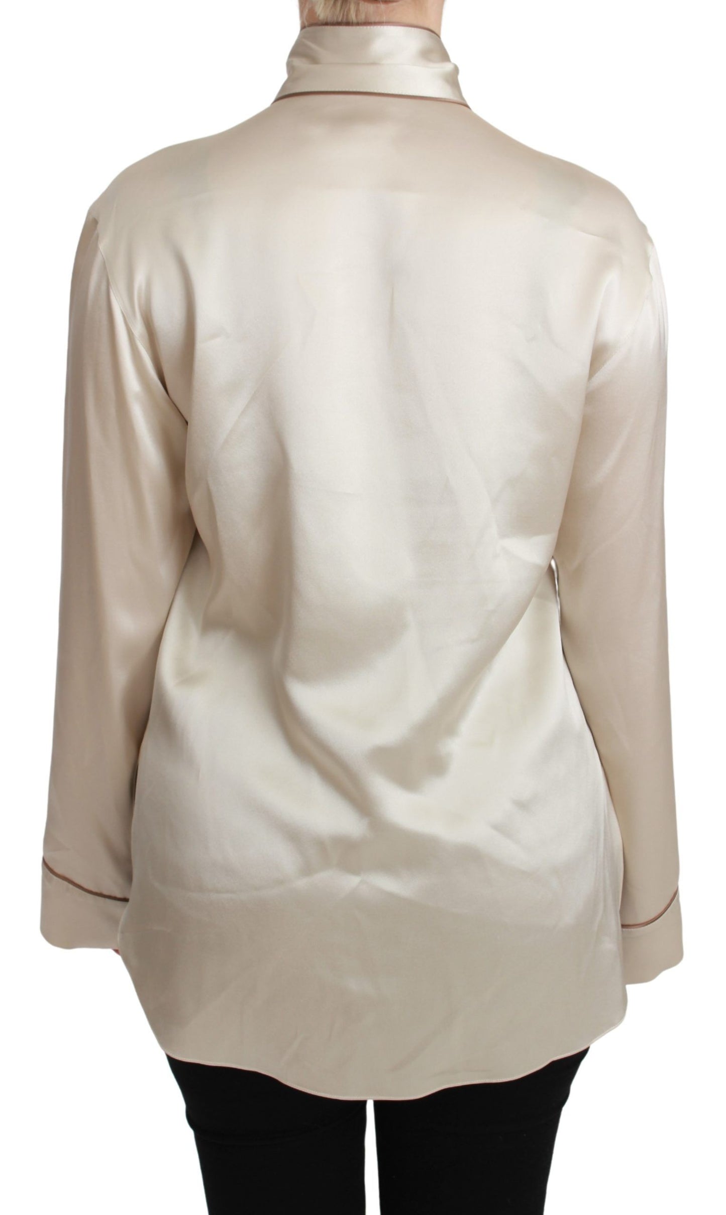 Dolce &amp; Gabbana Beige Sleeve Top Queen Silk Satin Blouse