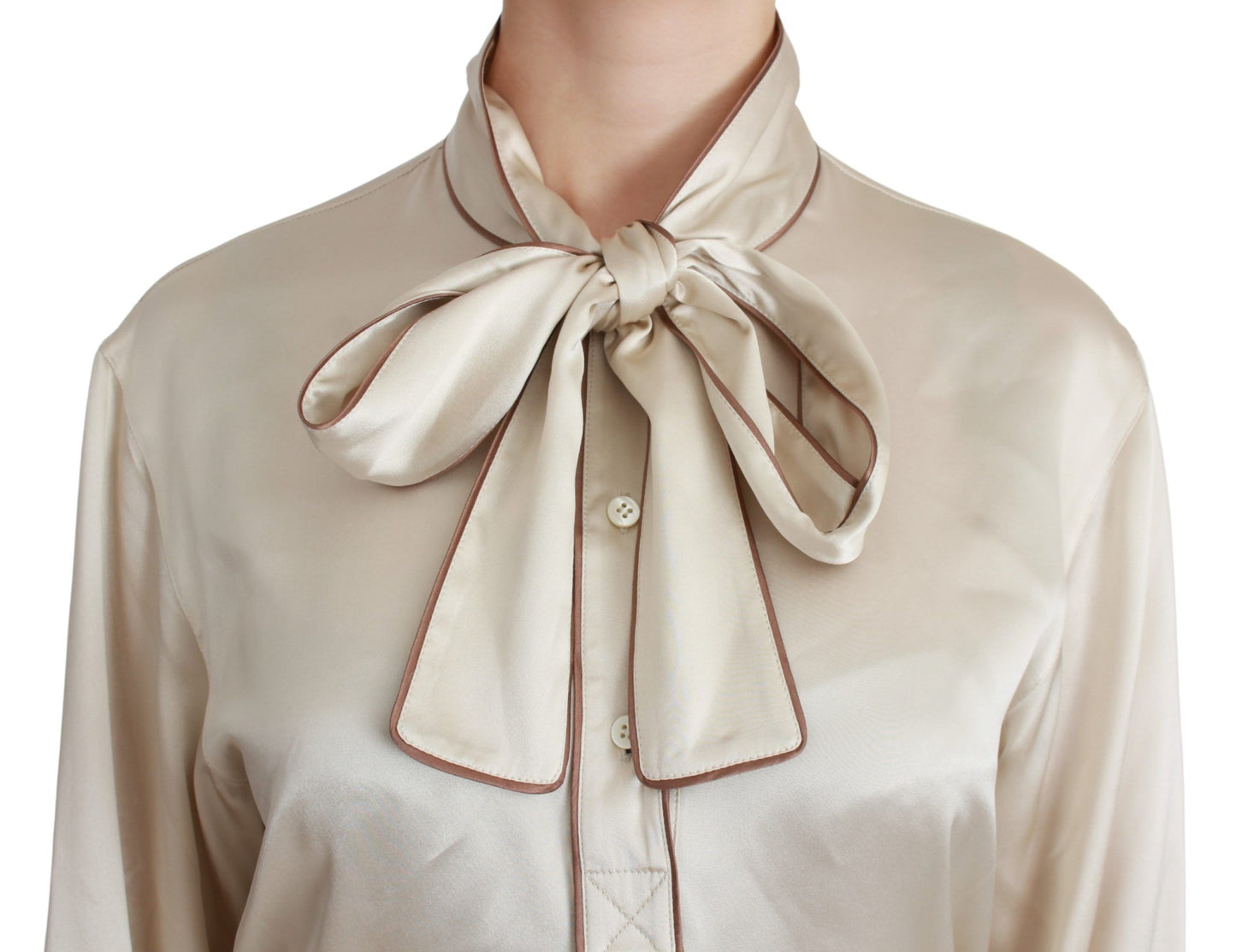 Dolce &amp; Gabbana Beige Sleeve Top Queen Silk Satin Blouse