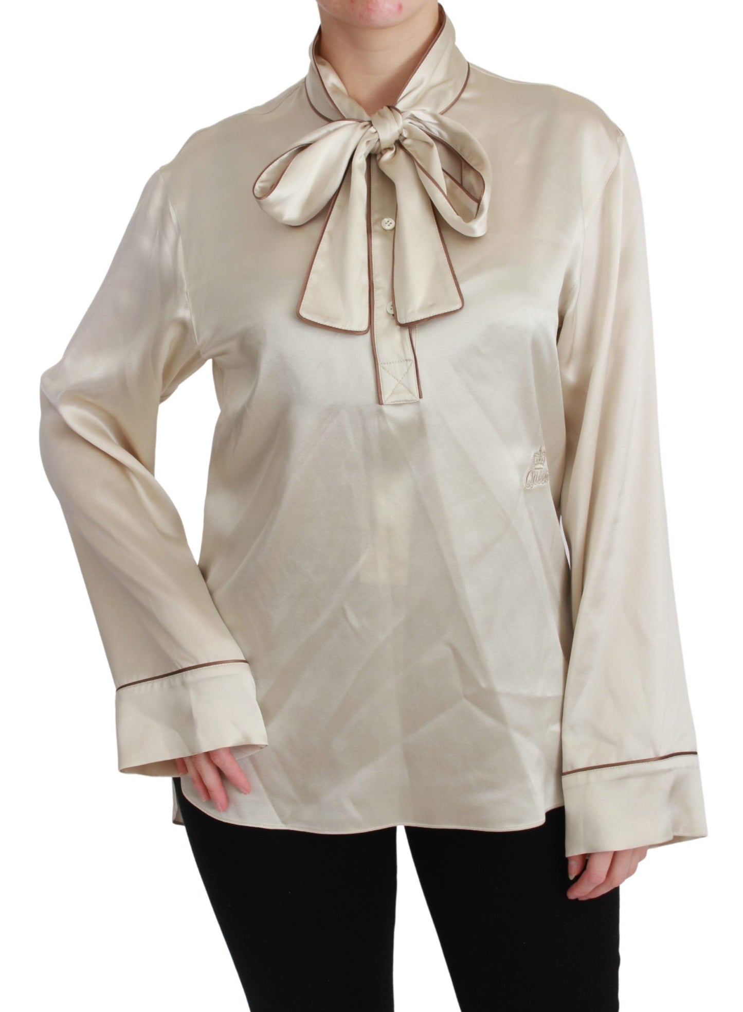 Dolce &amp; Gabbana Beige Sleeve Top Queen Silk Satin Blouse