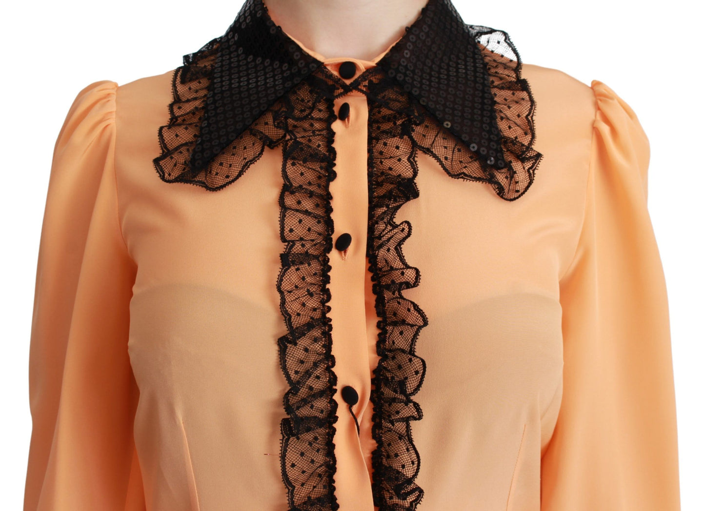 Dolce &amp; Gabbana Yellow Silk Sequin Lace Blouse Shirt