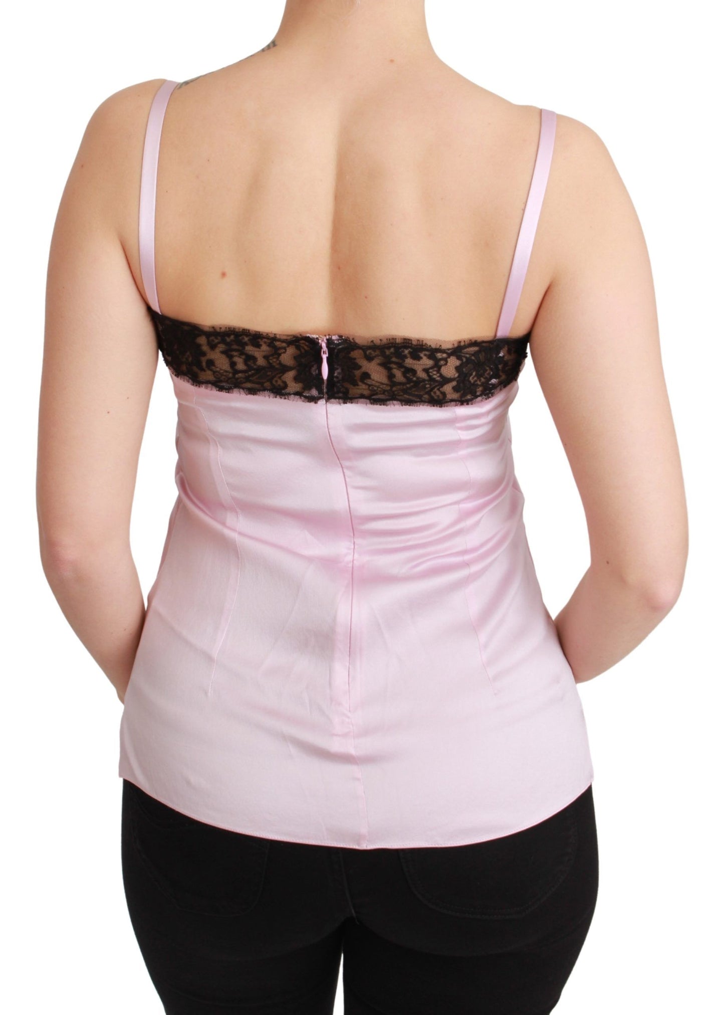 Dolce &amp; Gabbana Silk Black Lace Top Pink Tank Blouse