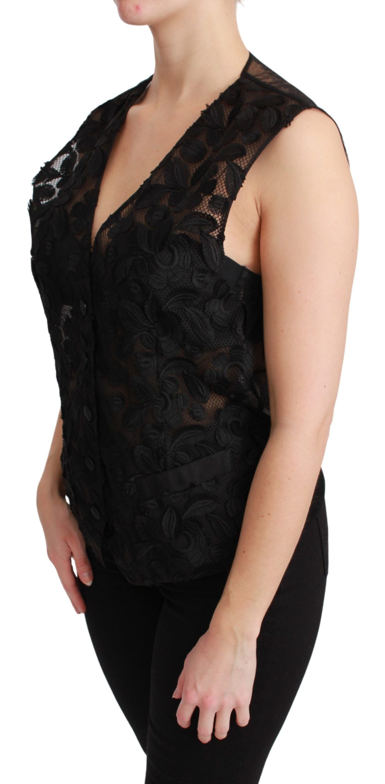 Dolce &amp; Gabbana Black Floral Brocade Top Gilet Waistcoat