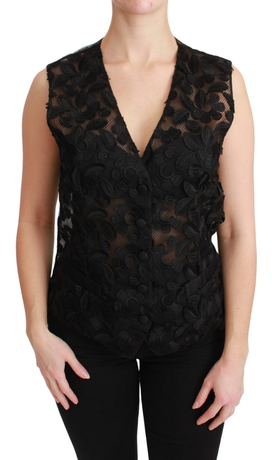 Dolce &amp; Gabbana Black Floral Brocade Top Gilet Waistcoat