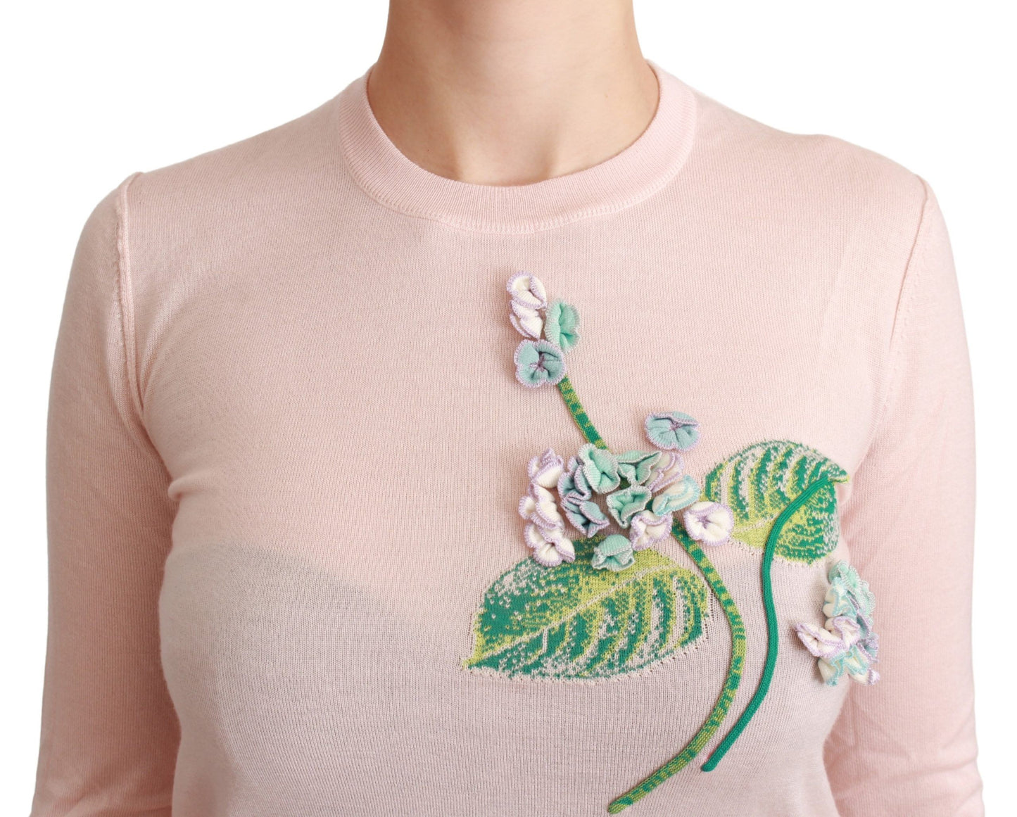 Dolce &amp; Gabbana Pink Floral Silk Cashmere Pullover Sweater