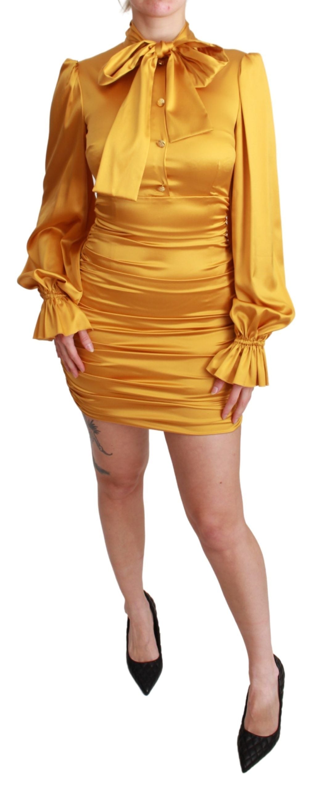 Dolce &amp; Gabbana Yellow Silk Stretch Sheath Bodycon Mini Dress