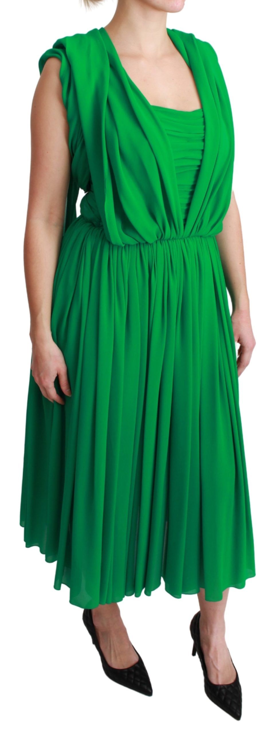 Dolce &amp; Gabbana 100% Silk Green na walang manggas na Pleated Maxi Dress