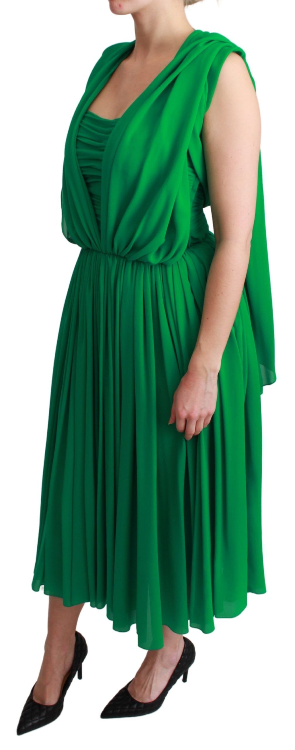 Dolce &amp; Gabbana 100% Silk Green na walang manggas na Pleated Maxi Dress