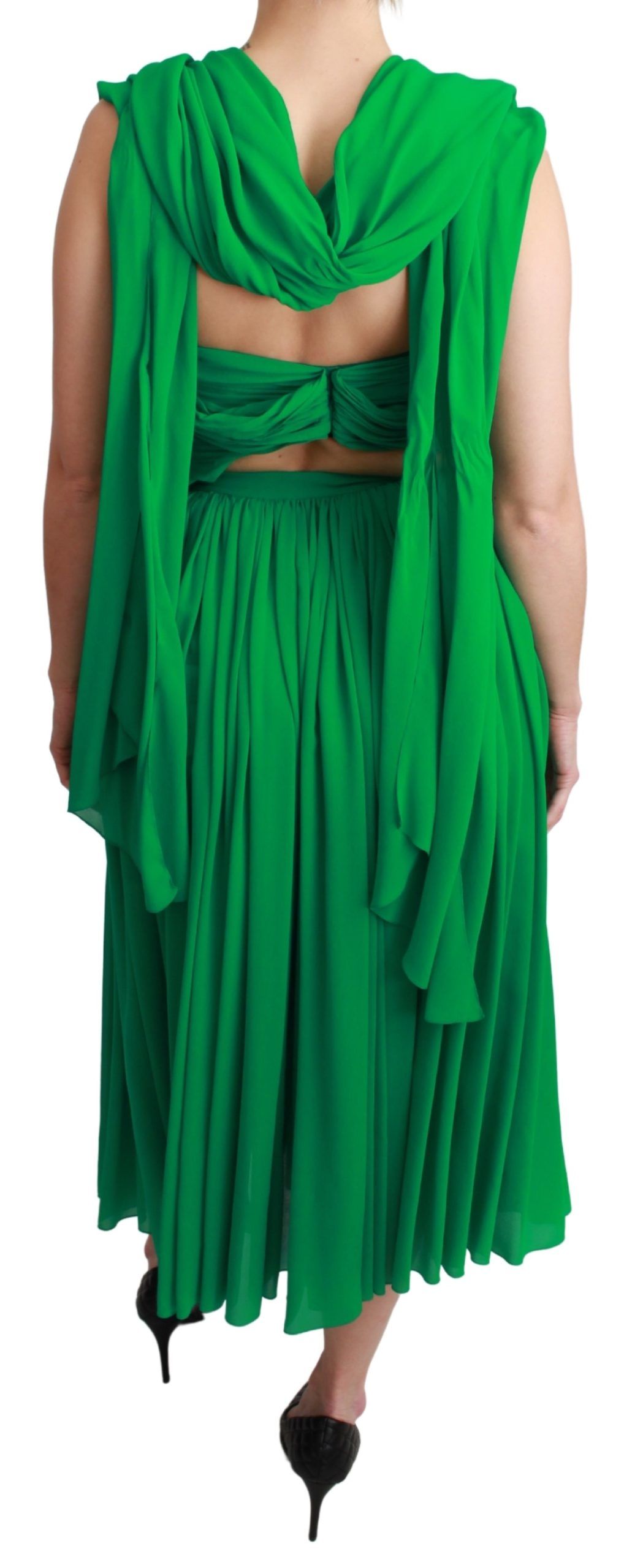 Dolce &amp; Gabbana 100% Silk Green na walang manggas na Pleated Maxi Dress