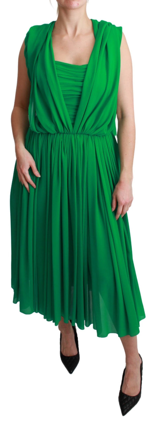 Dolce &amp; Gabbana 100% Silk Green na walang manggas na Pleated Maxi Dress