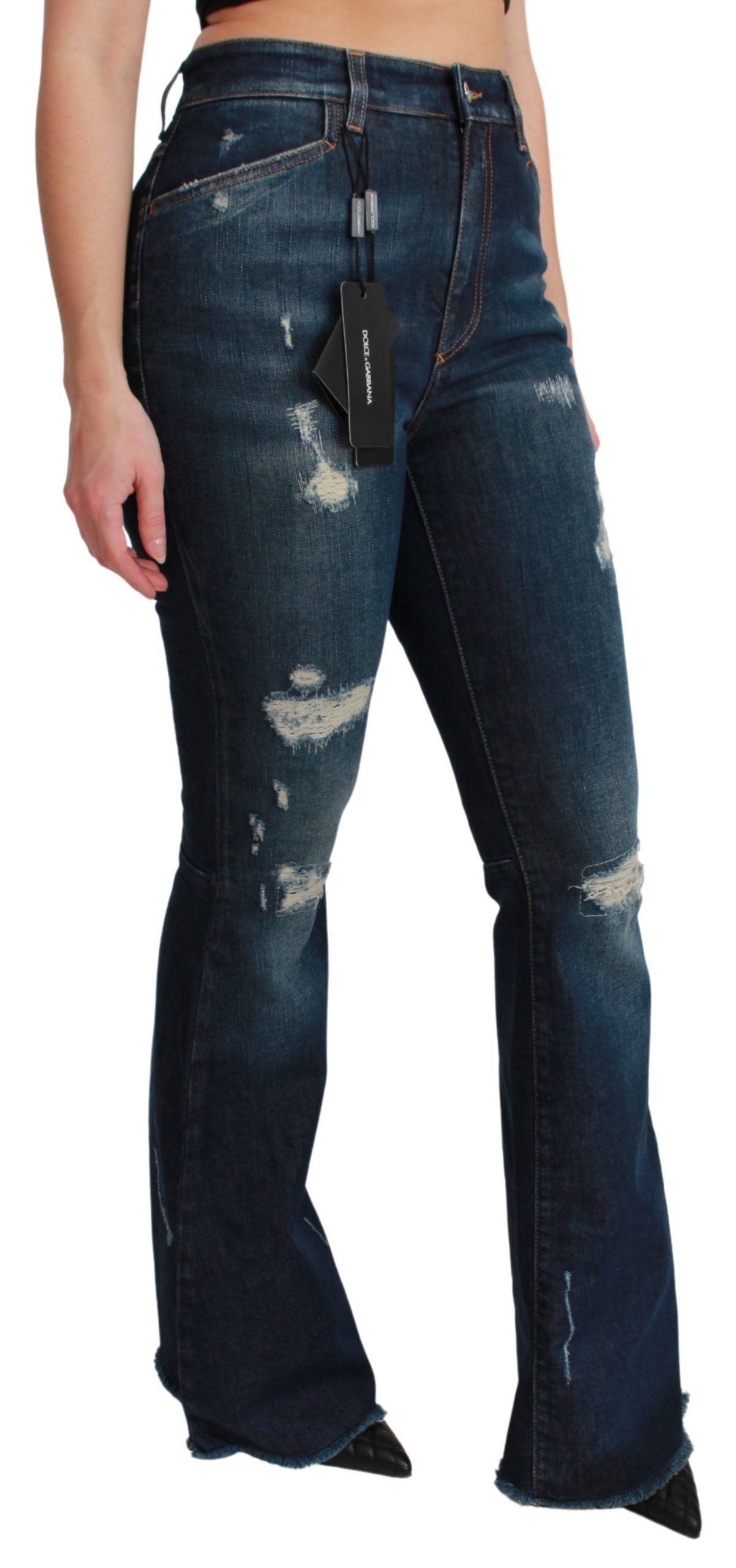 Dolce &amp; Gabbana Blue Denim Cotton Stretch Flared Jeans