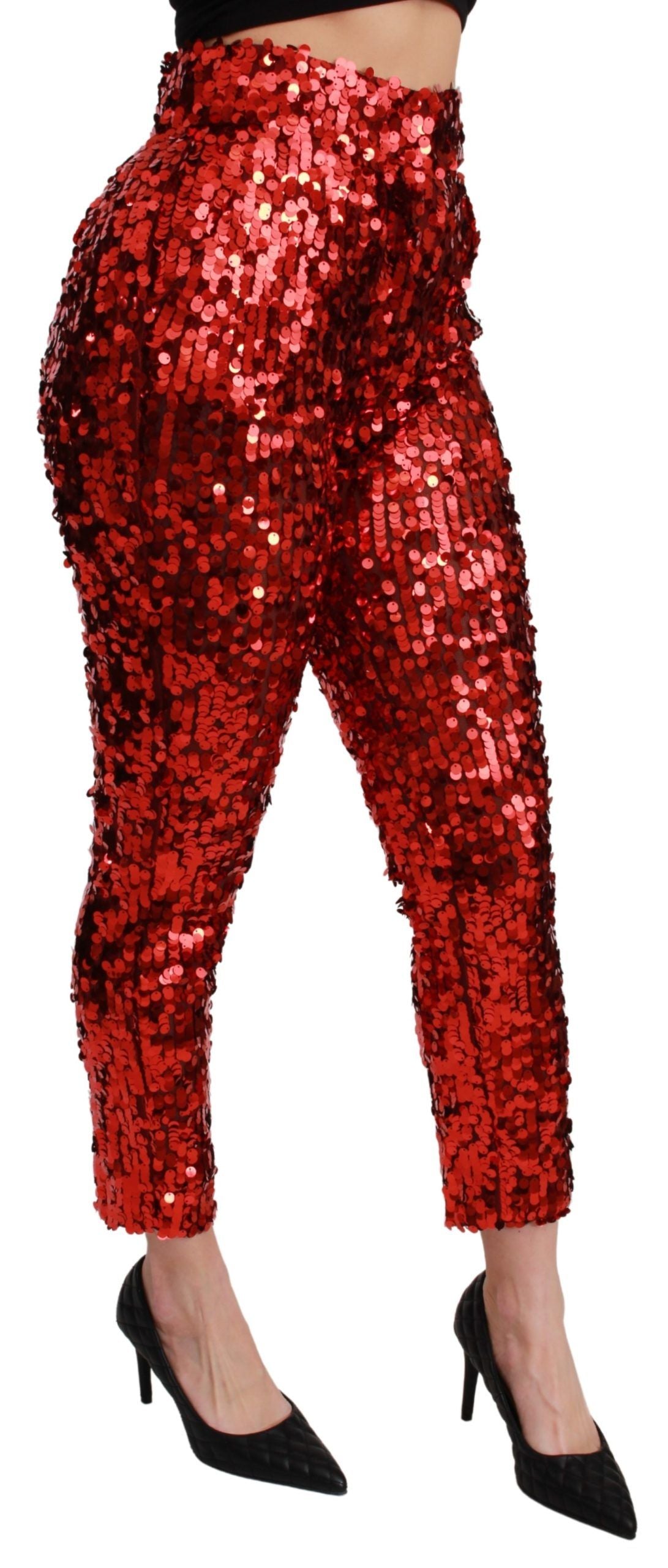 Dolce &amp; Gabbana Red Sequined Cropped Trousers Pants