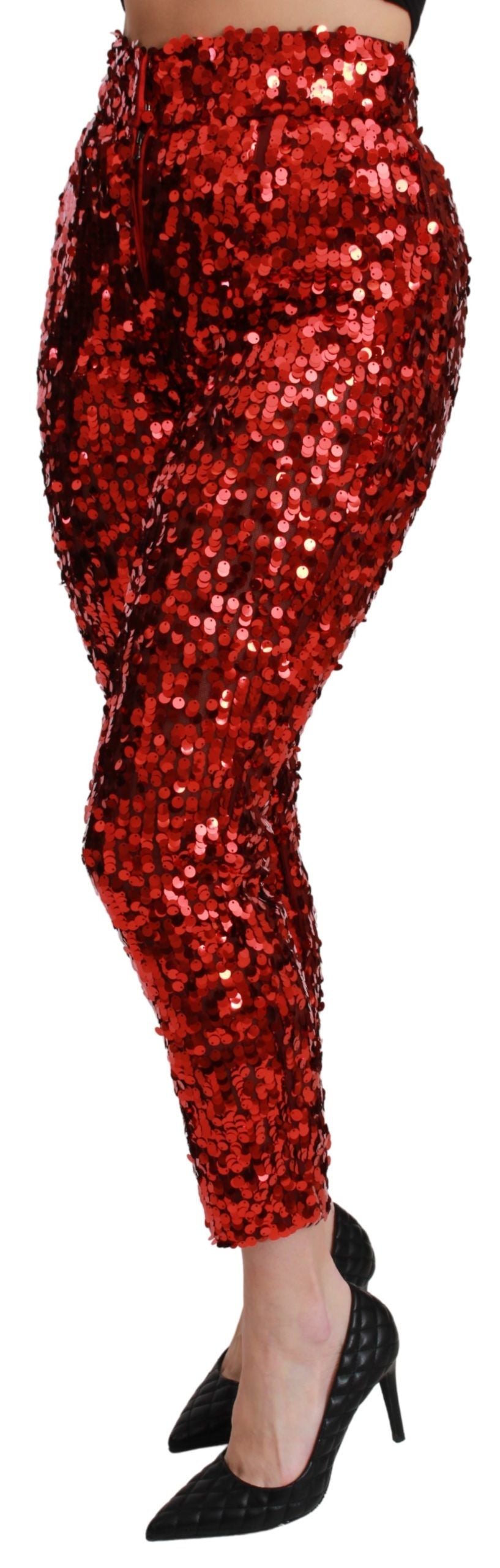 Dolce &amp; Gabbana Red Sequined Cropped Trousers Pants