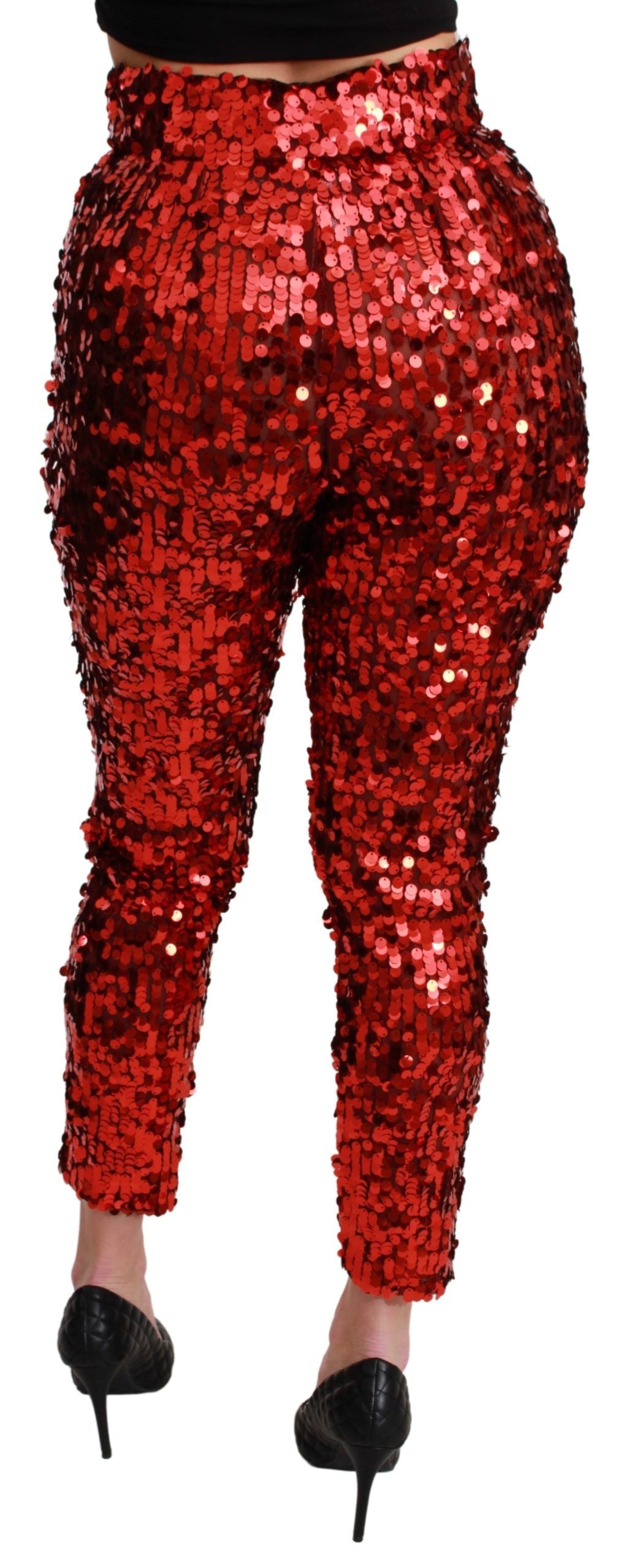 Dolce &amp; Gabbana Red Sequined Cropped Trousers Pants