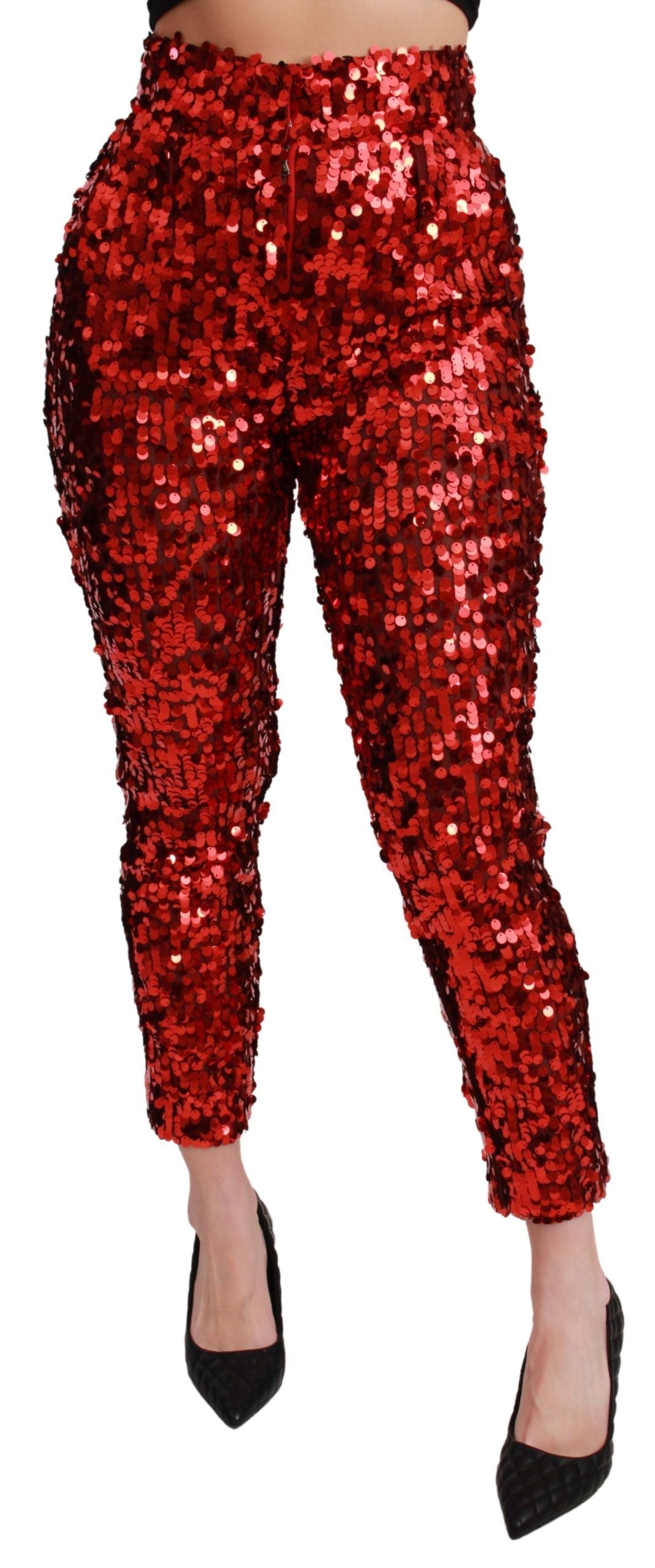 Dolce &amp; Gabbana Red Sequined Cropped Trousers Pants