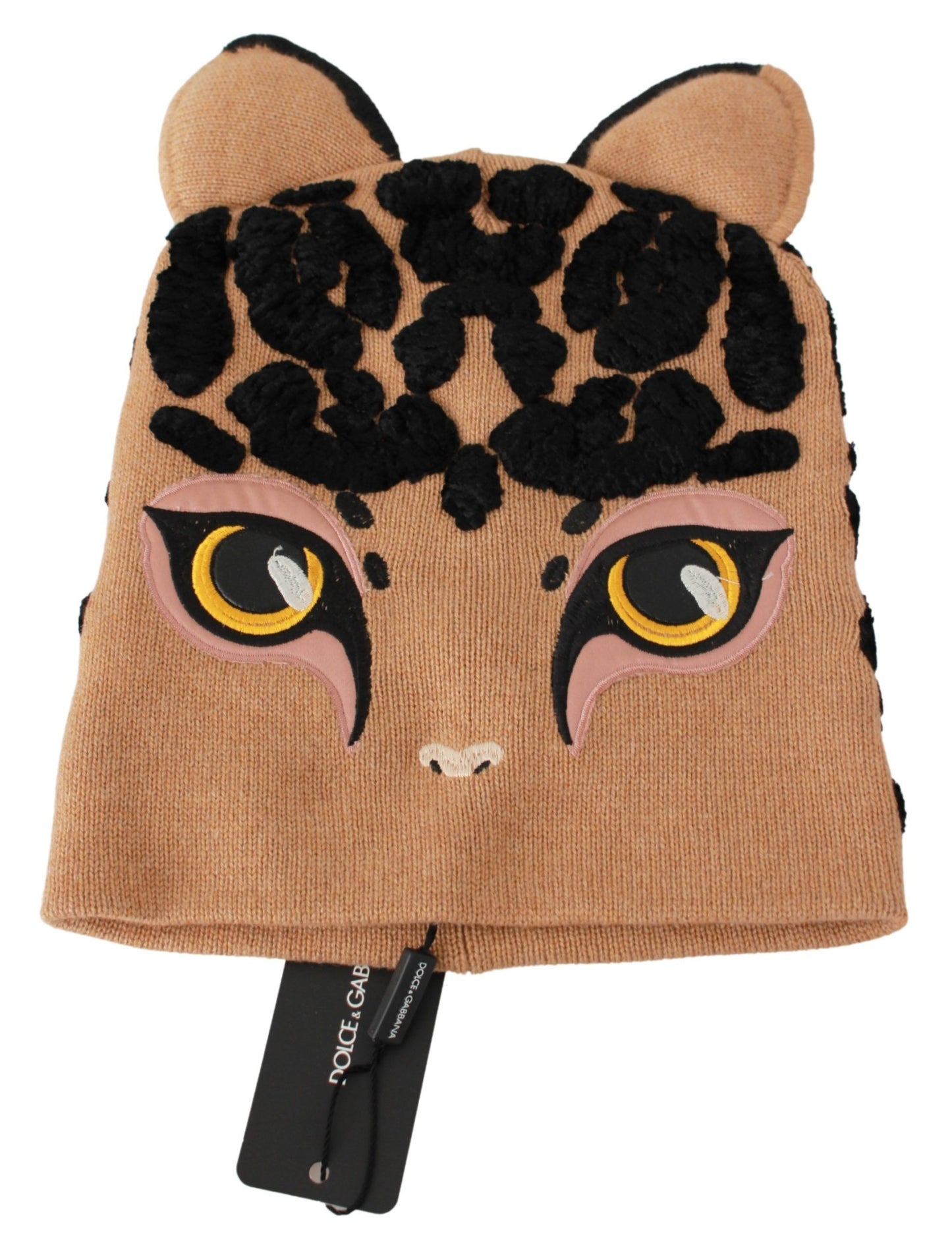 Dolce &amp; Gabbana Brown Cats Eye Embroidered Beanie Cashmere Hat