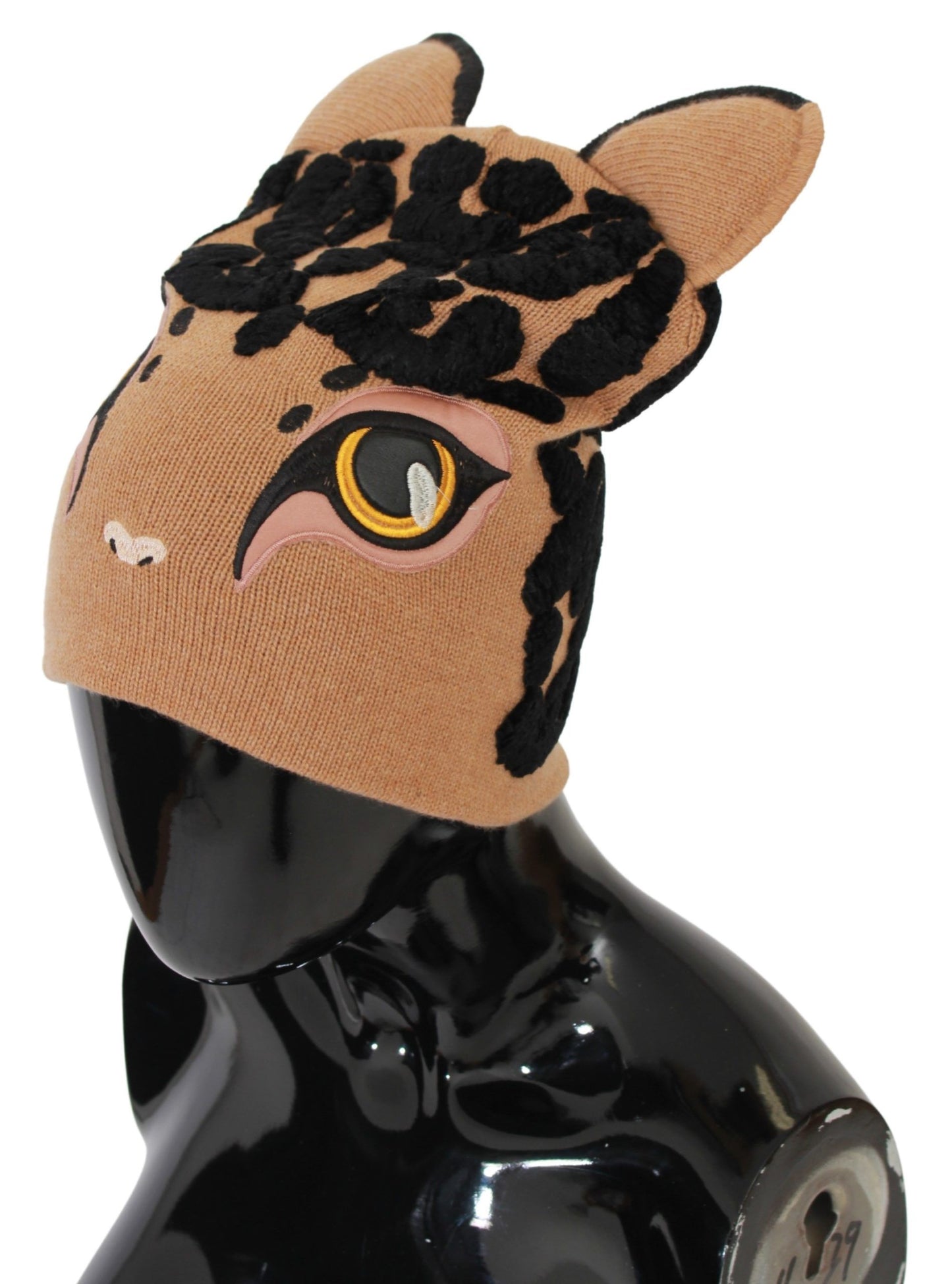 Dolce &amp; Gabbana Brown Cats Eye bestickte Beanie-Kaschmirmütze