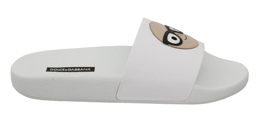 Dolce &amp; Gabbana White Leather #dgfamily Slides Shoes Sandals