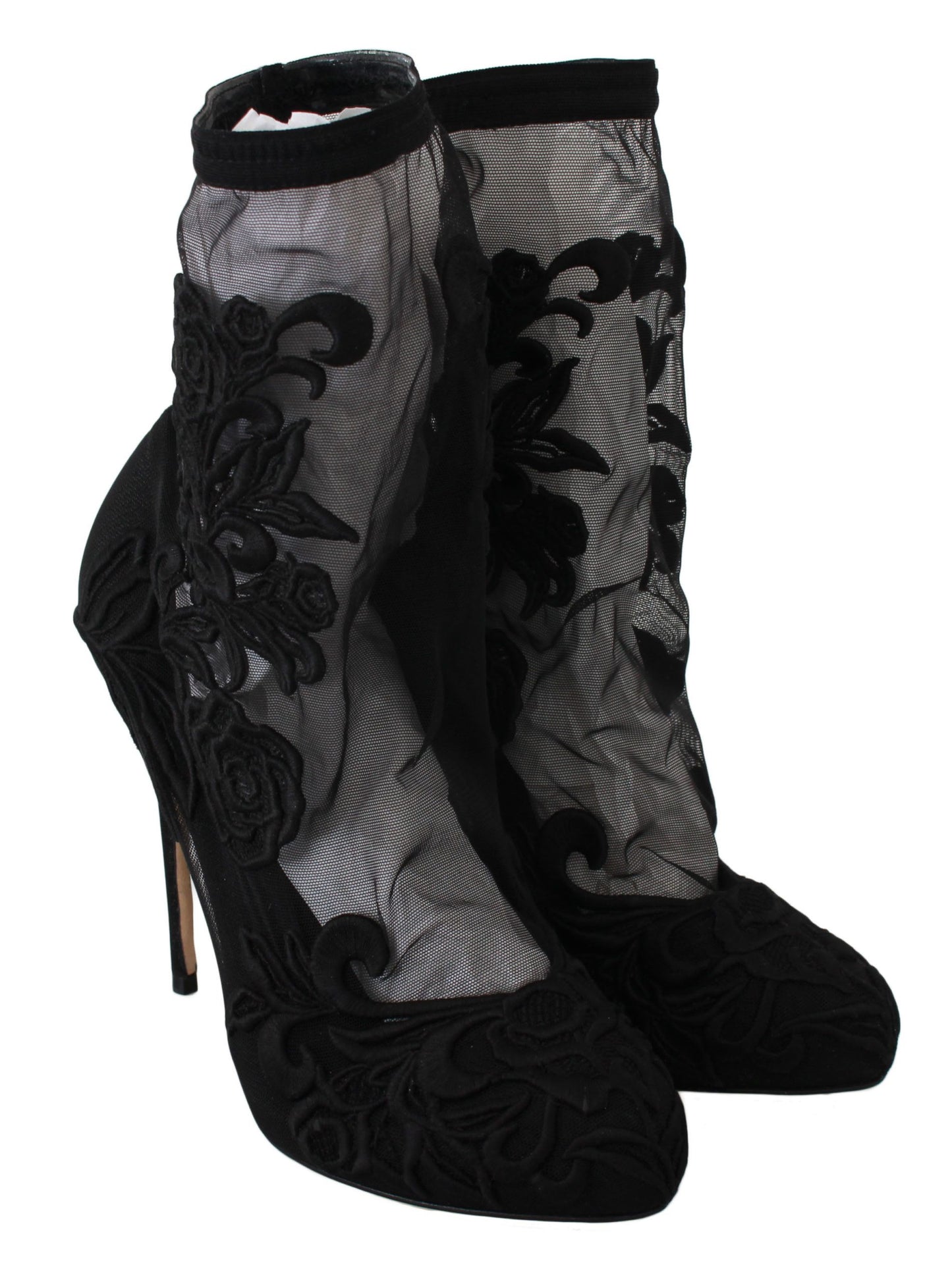 Dolce &amp; Gabbana Black Roses Stiletos Booties Socks Shoes