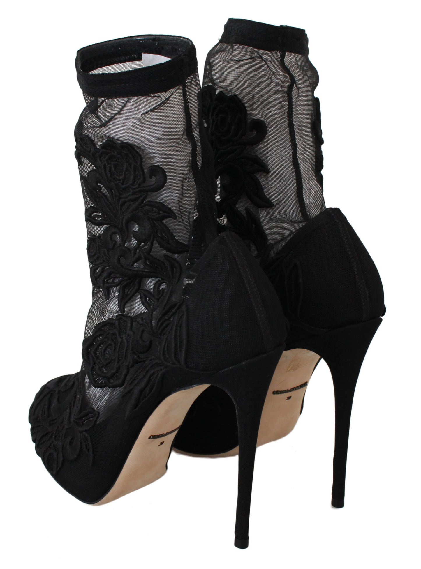 Dolce &amp; Gabbana Black Roses Stiletos Booties Socks Shoes