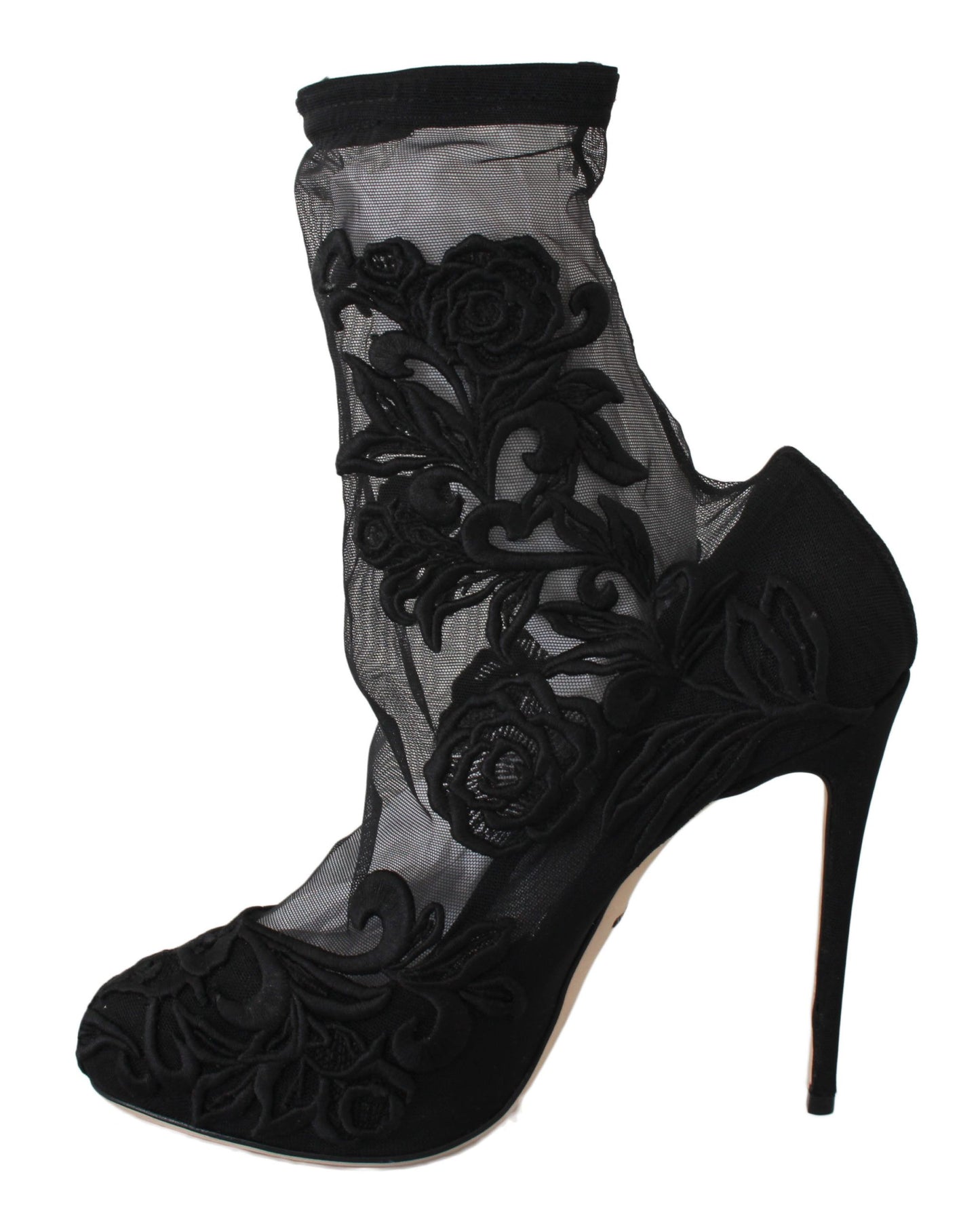 Dolce &amp; Gabbana Black Roses Stiletos Booties Socks Shoes