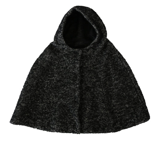 Dolce &amp; Gabbana Grey Tweet Wool Shoulder Hat Hooded Scarf