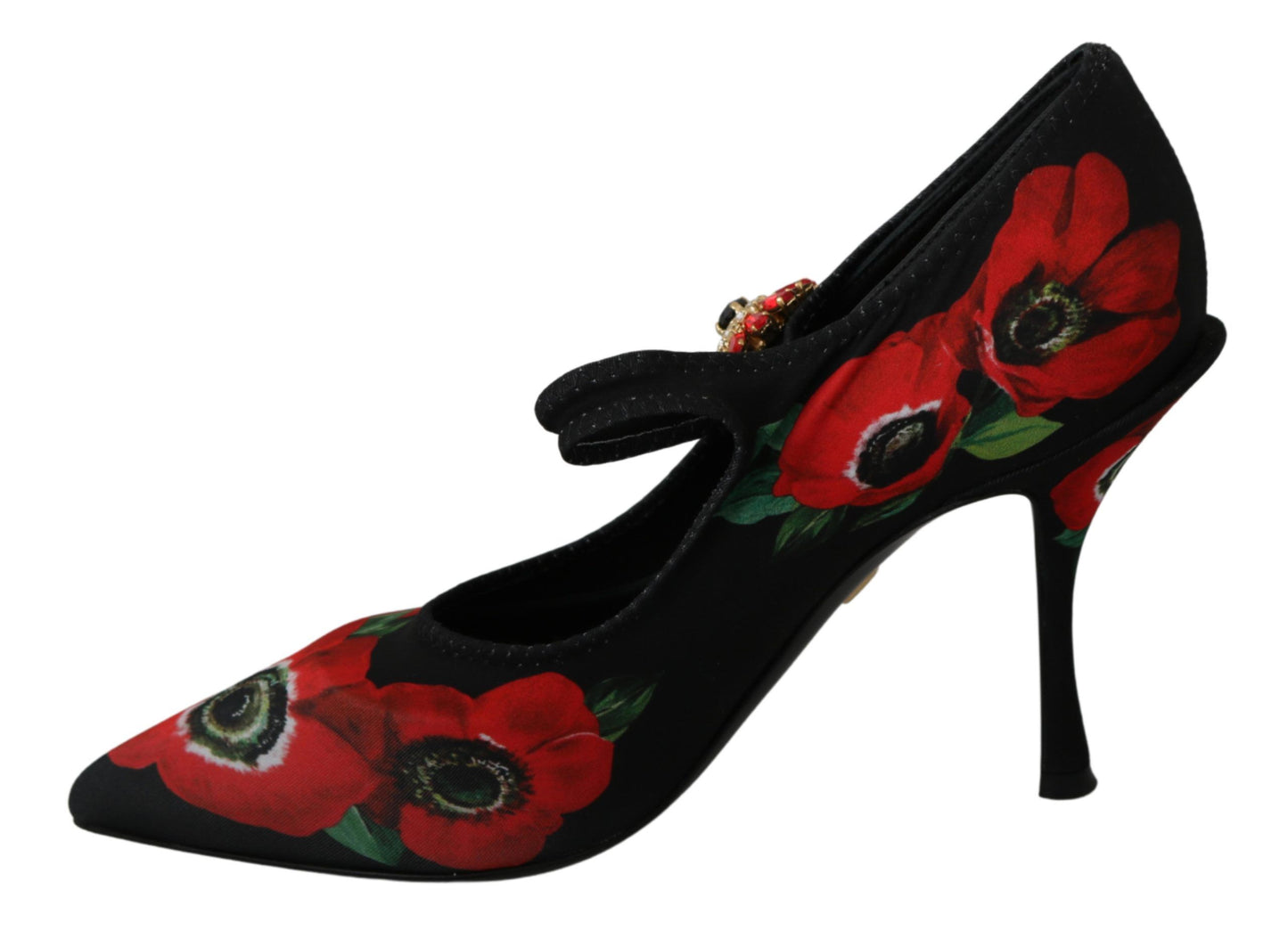 Dolce &amp; Gabbana Black Red Floral Mary Janes Pumps Shoes