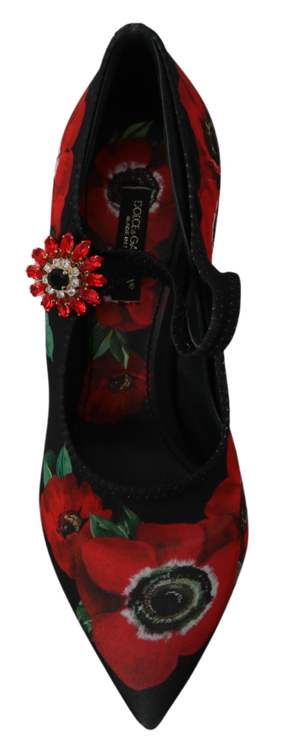 Dolce &amp; Gabbana Black Red Floral Mary Janes Pumps Shoes