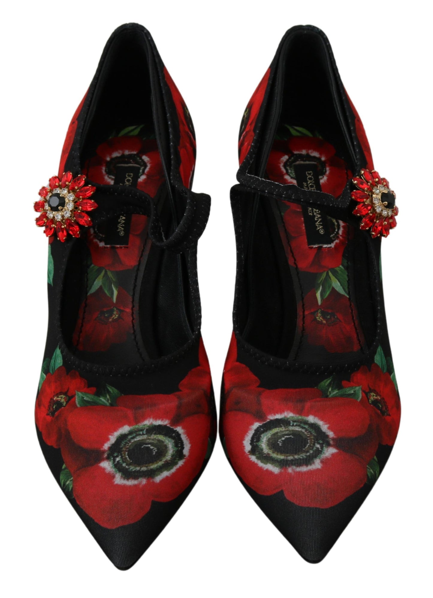 Dolce &amp; Gabbana Black Red Floral Mary Janes Pumps Shoes