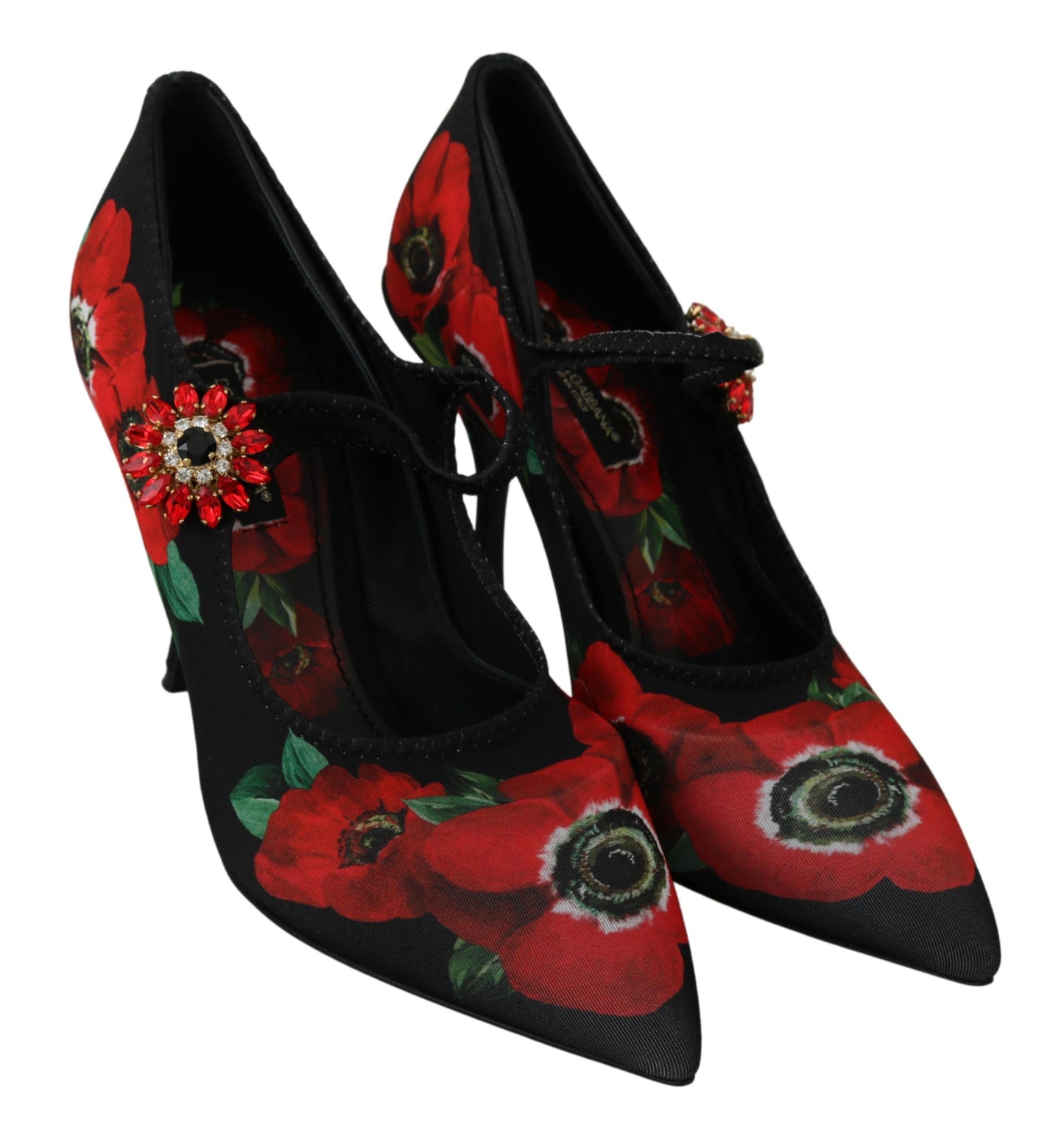 Dolce &amp; Gabbana Black Red Floral Mary Janes Pumps Shoes