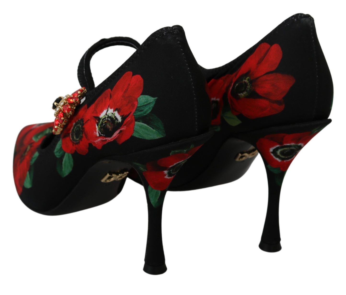 Dolce &amp; Gabbana Black Red Floral Mary Janes Pumps Shoes