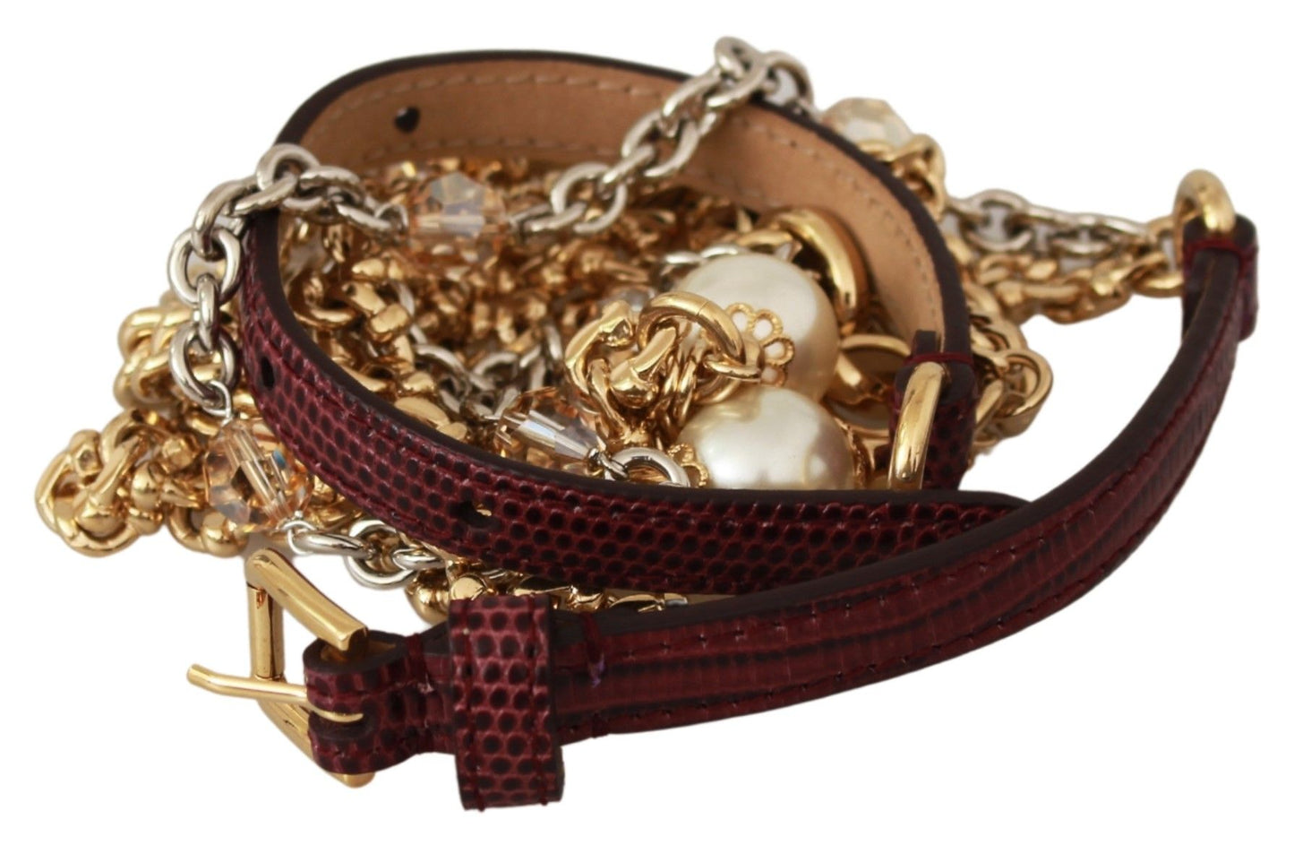 Dolce &amp; Gabbana Purple Leather Gold Chain Crystal Waist Belt