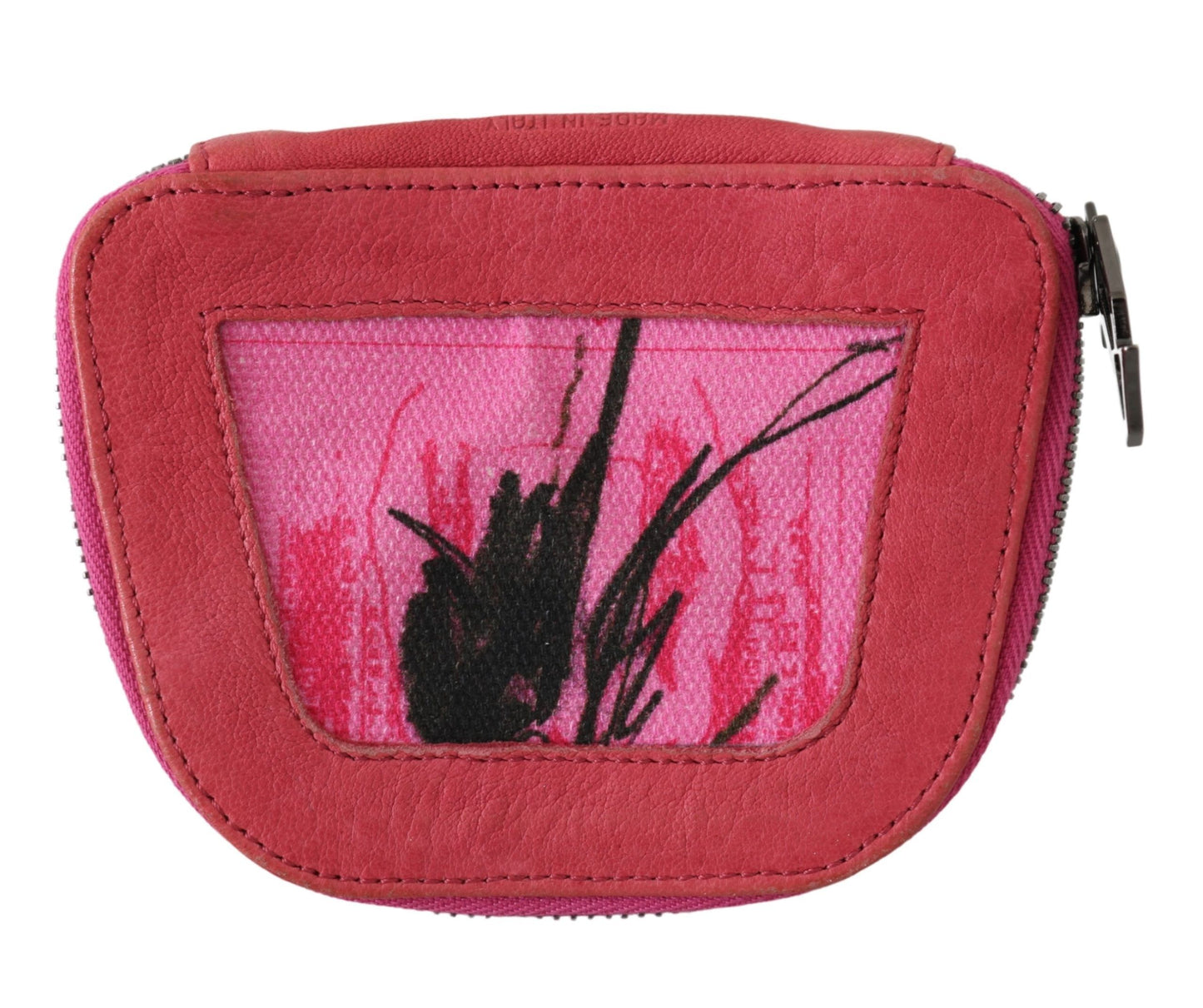 PINKO Pink Suede Printed Coin Holder Babaeng Tela na may Zipper na Purse