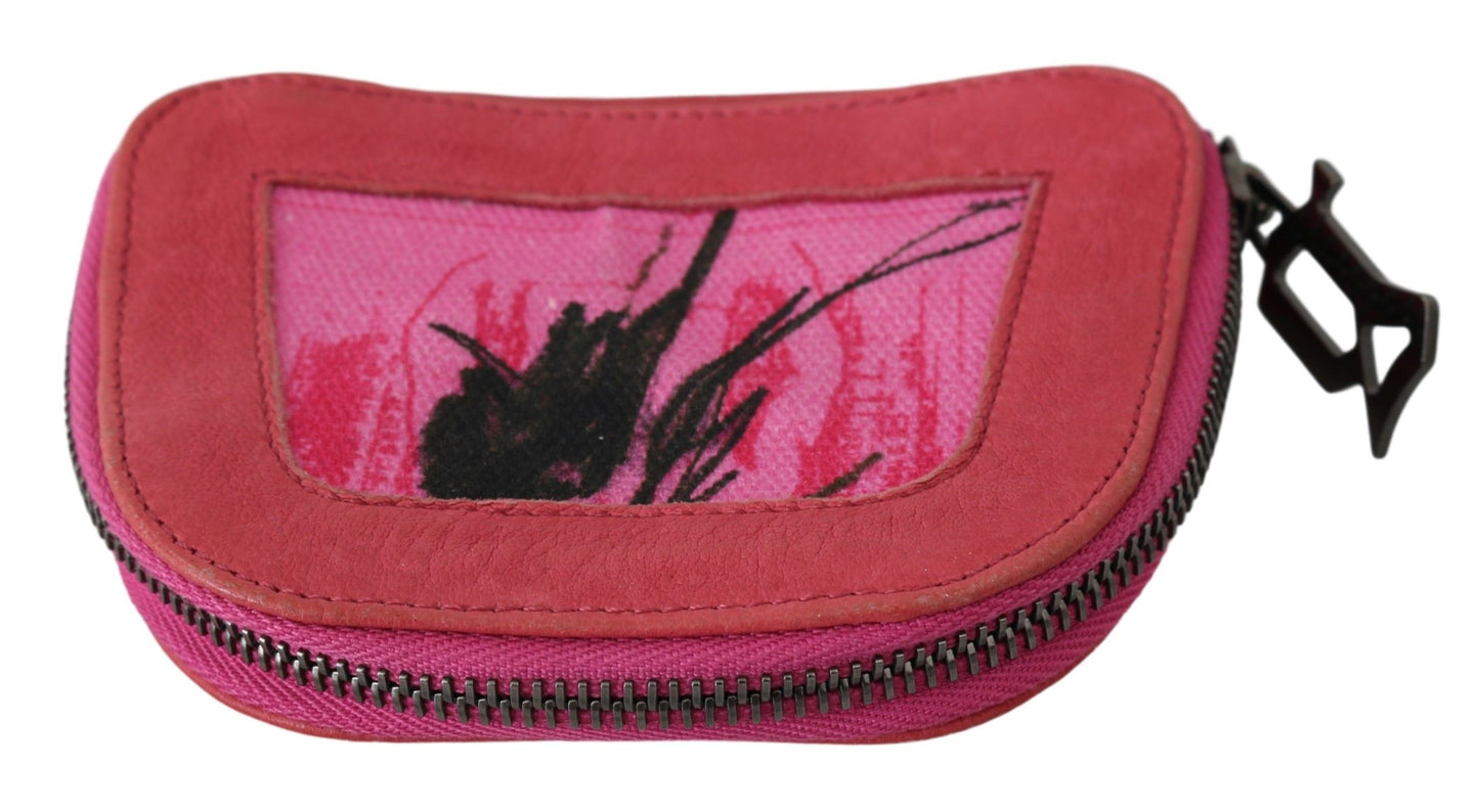 PINKO Pink Suede Printed Coin Holder Babaeng Tela na may Zipper na Purse