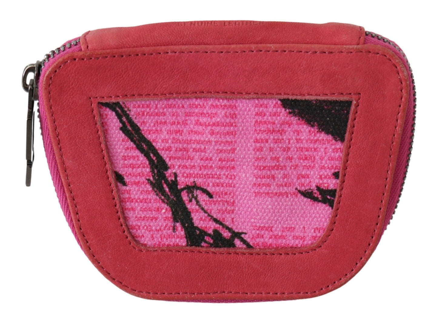 PINKO Pink Suede Printed Coin Holder Babaeng Tela na may Zipper na Purse