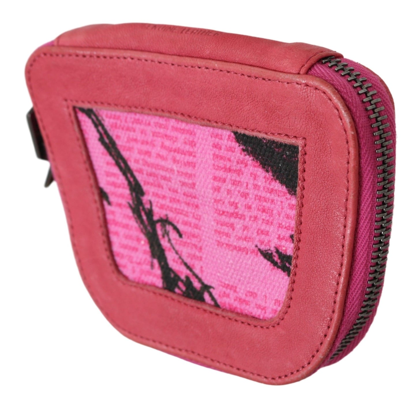 PINKO Pink Suede Printed Coin Holder Babaeng Tela na may Zipper na Purse