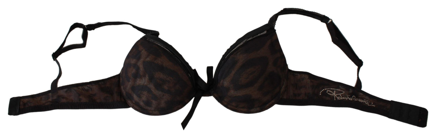 Roberto Cavalli Push-up-BH-Unterwäsche aus schwarzem Nylon mit Leopardenmuster