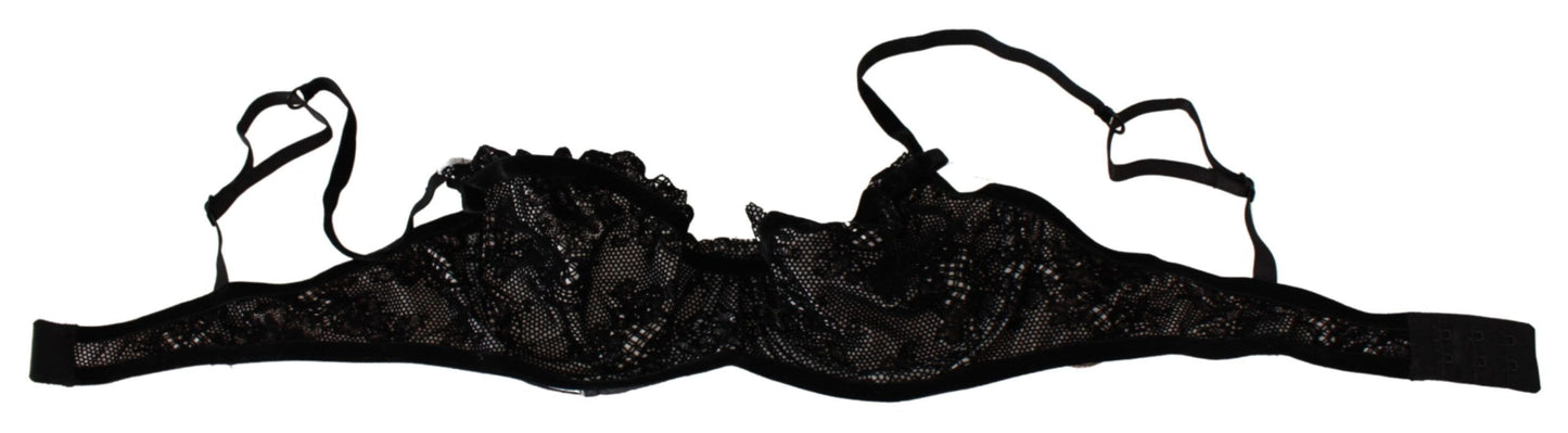 Ermanno Scervino Black Mesh Balconcino BH Nylon Unterwäsche