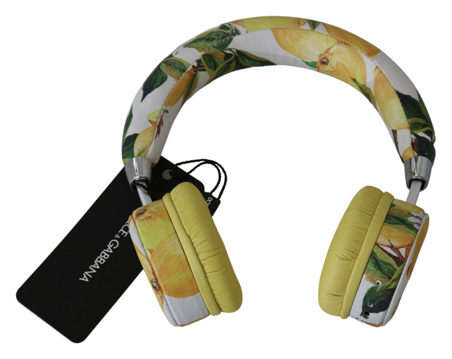 Dolce &amp; Gabbana White Yellow Lemon Print Headset Headphones