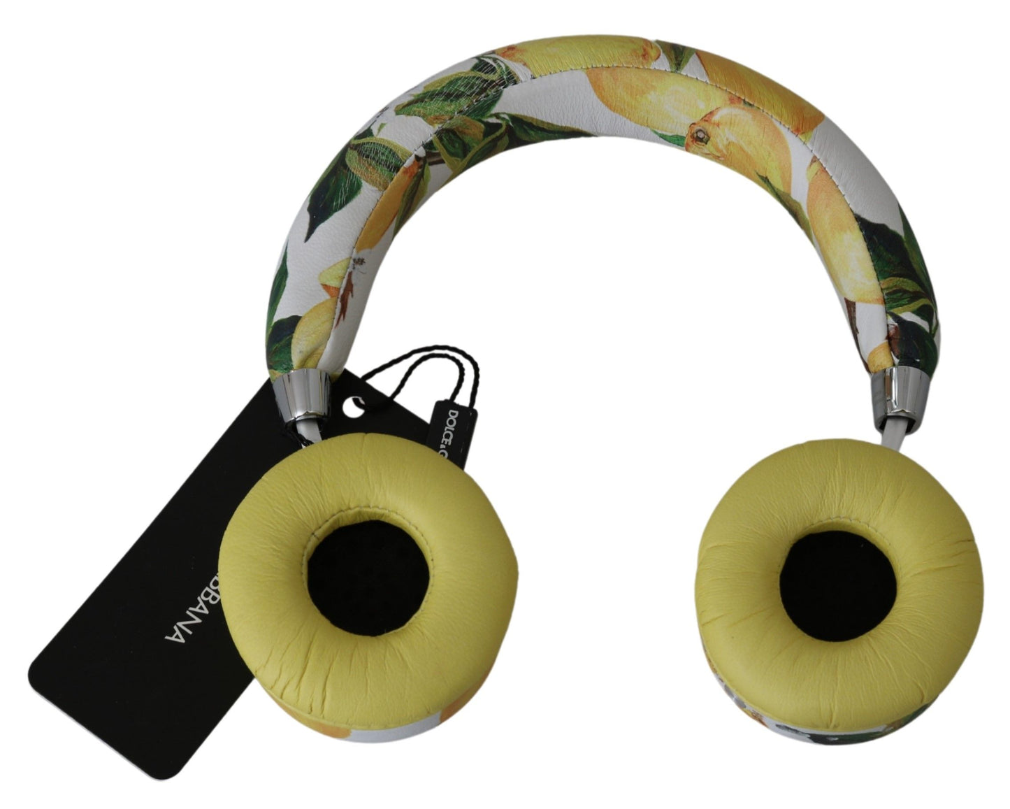 Dolce &amp; Gabbana White Yellow Lemon Print Headset Headphones