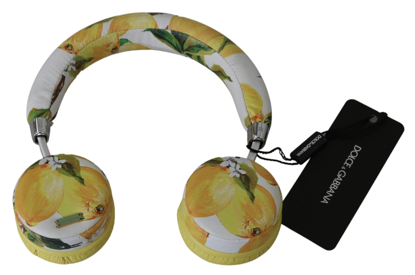 Dolce &amp; Gabbana Weiß-Gelb-Zitronen-Print-Headset-Kopfhörer