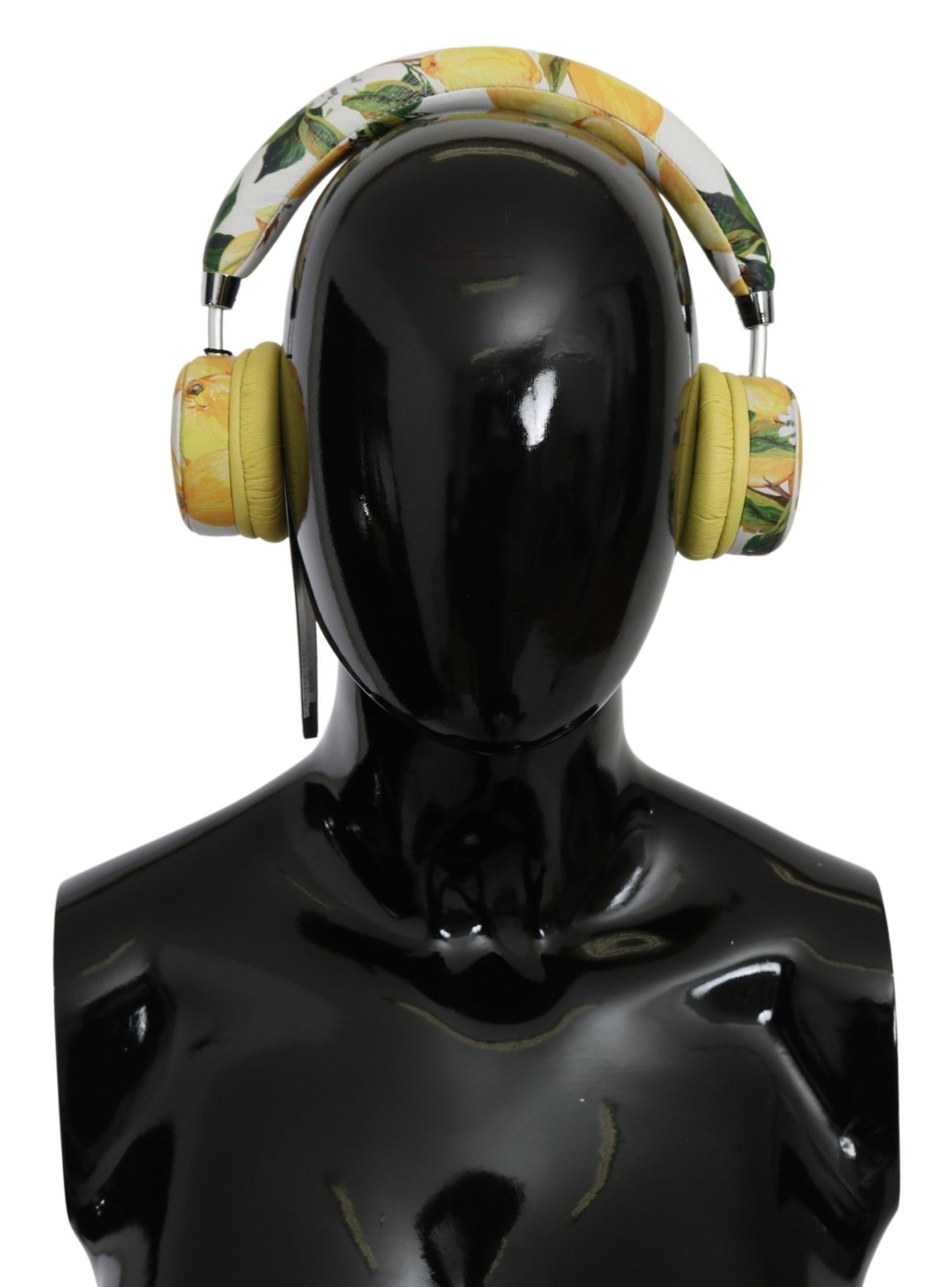 Dolce &amp; Gabbana White Yellow Lemon Print Headset Headphones