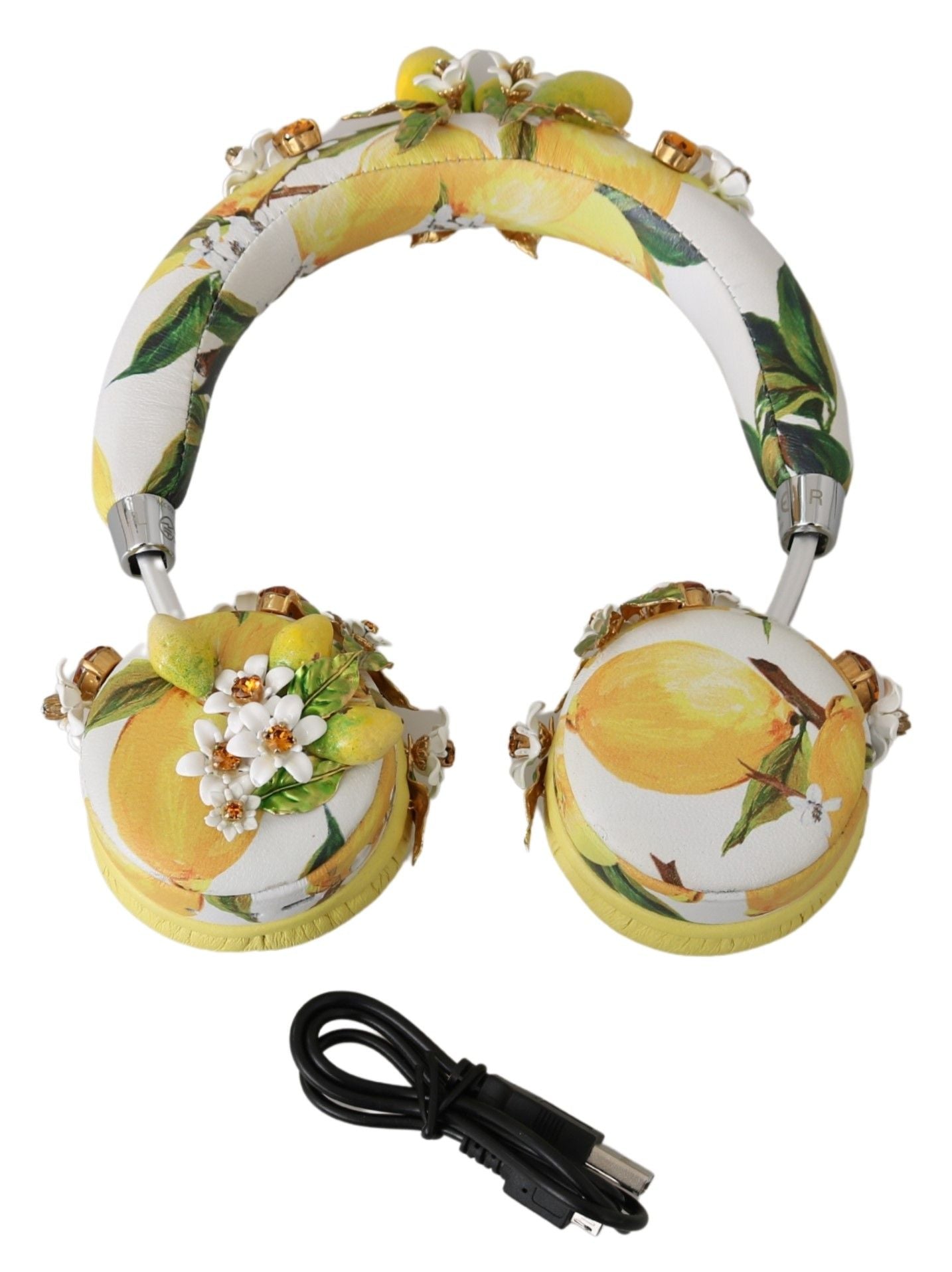 Dolce &amp; Gabbana Headset-Kopfhörer mit gelbem Zitronenkristall und Blumenmuster