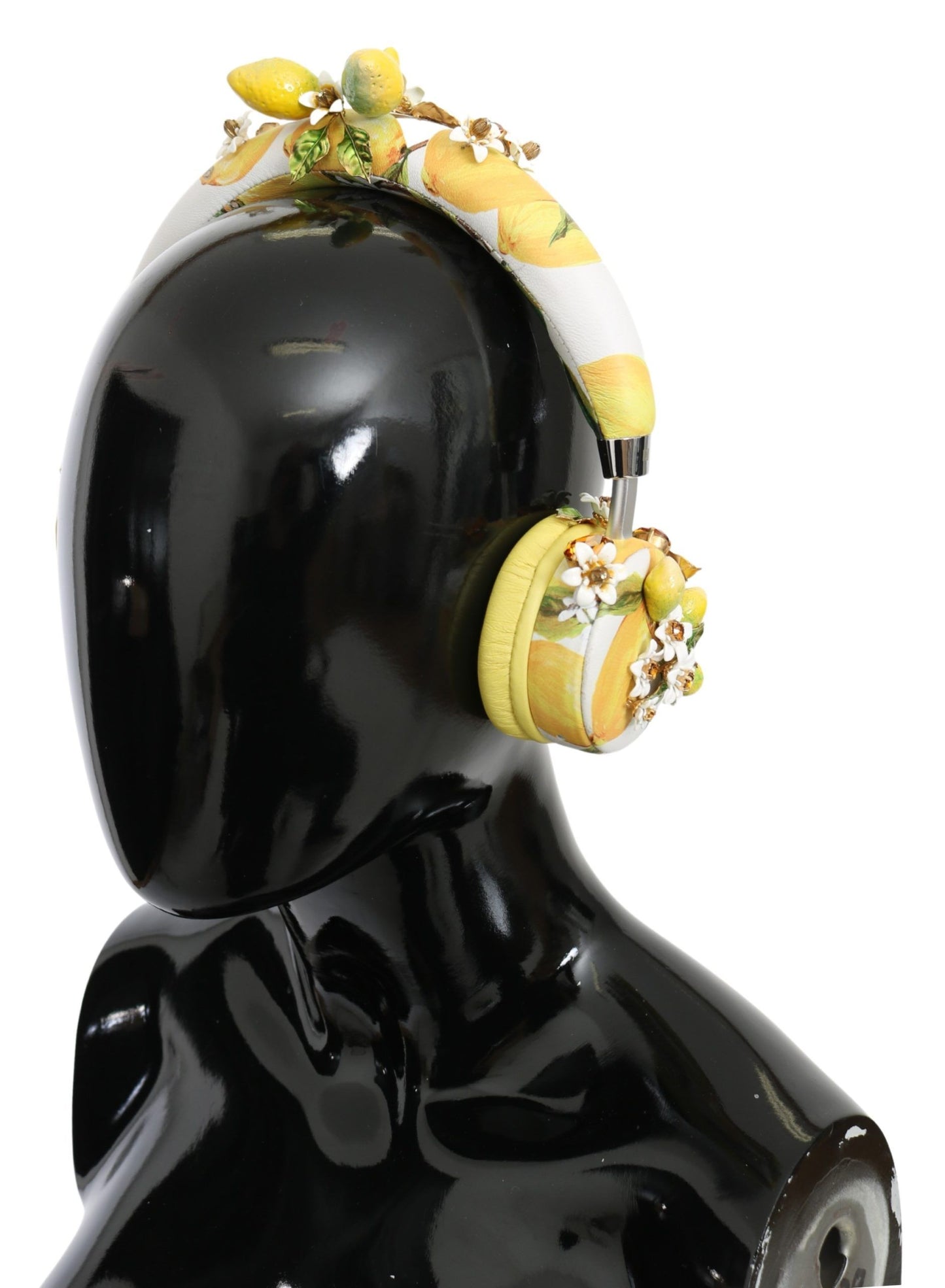 Dolce &amp; Gabbana Headset-Kopfhörer mit gelbem Zitronenkristall und Blumenmuster