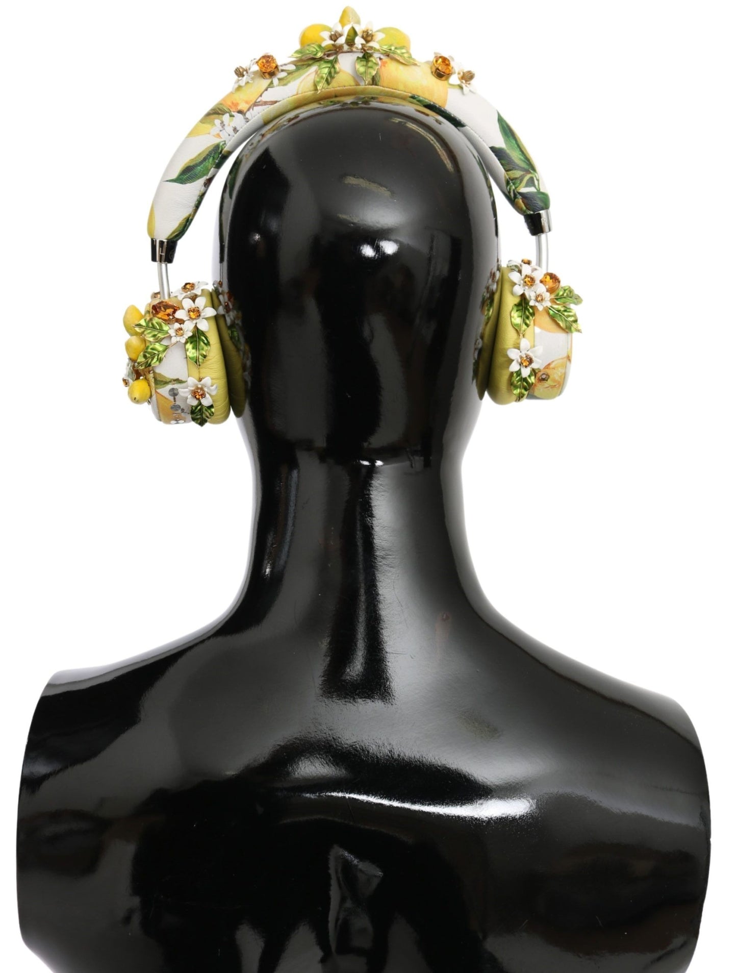 Dolce &amp; Gabbana Headset-Kopfhörer mit gelbem Zitronenkristall und Blumenmuster