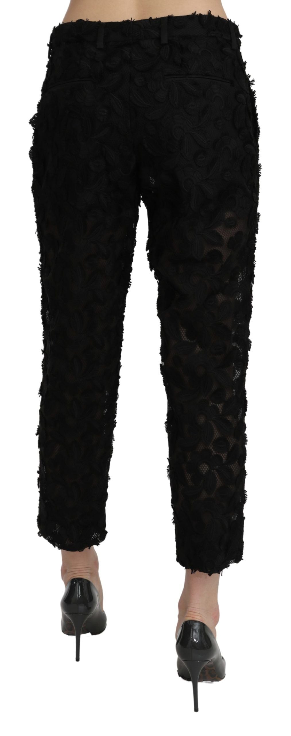 Dolce &amp; Gabbana Black Lace Straight Cropped High Waist Pants