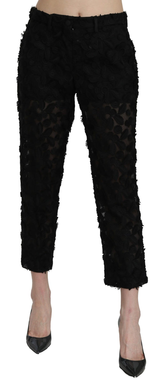 Dolce &amp; Gabbana Black Lace Straight Cropped High Waist Pants