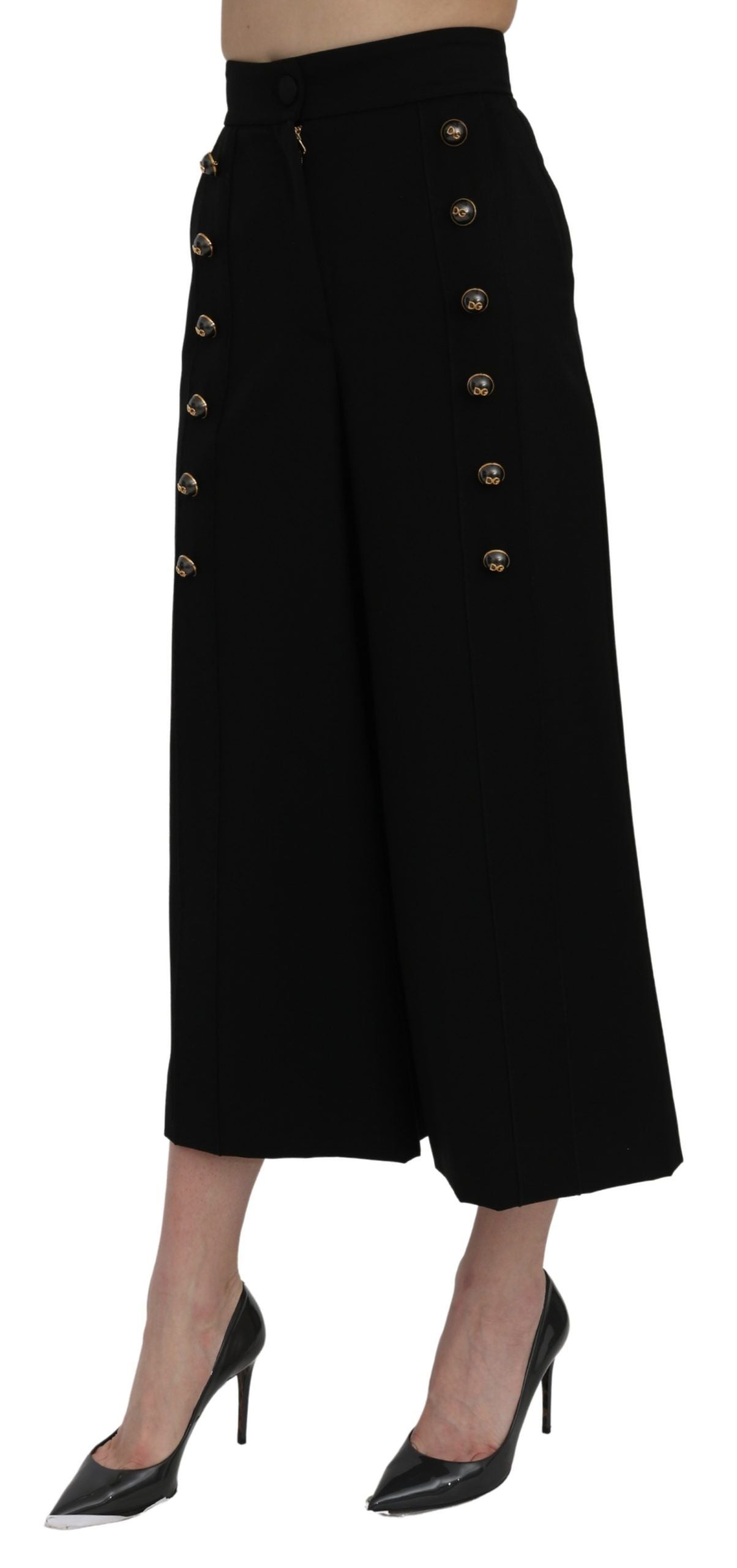 Dolce &amp; Gabbana Black High Waist Wide Leg Cropped Pants