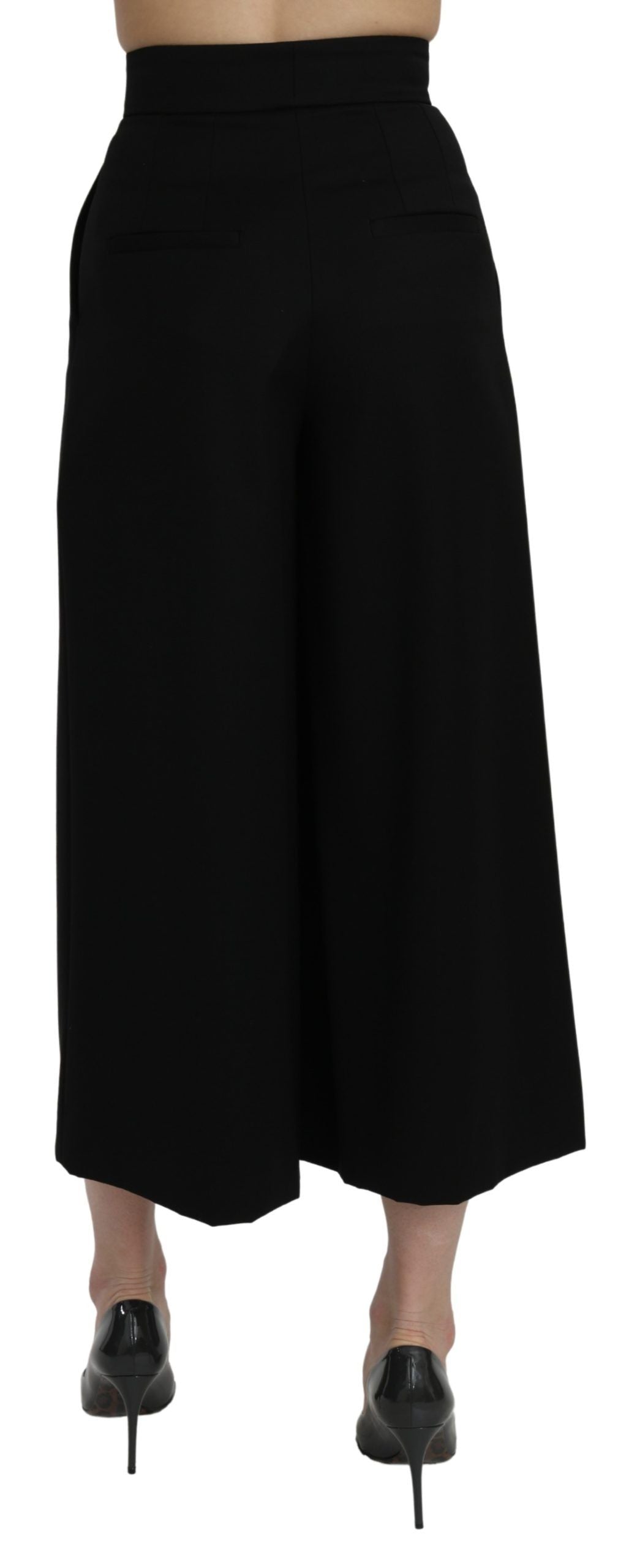 Dolce &amp; Gabbana Black High Waist Wide Leg Cropped Pants