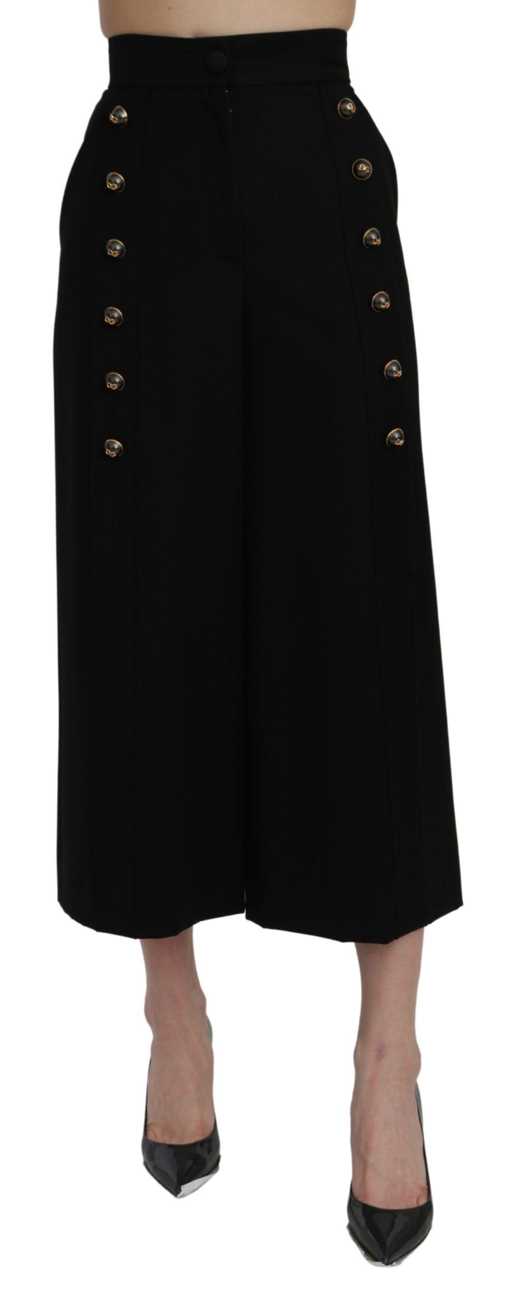 Dolce &amp; Gabbana Black High Waist Wide Leg Cropped Pants