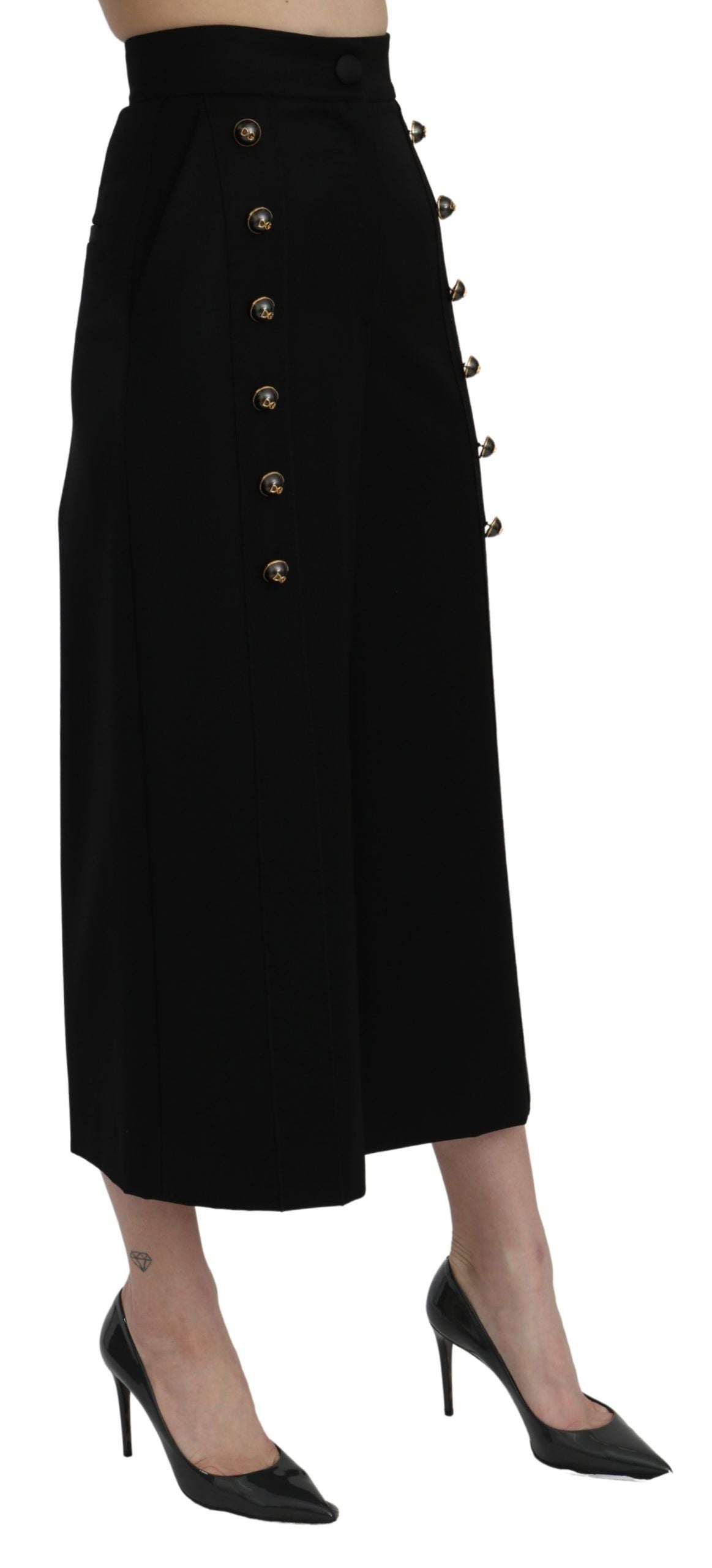 Schwarze, kurze Hose mit hoher Taille und weitem Bein von Dolce &amp; Gabbana